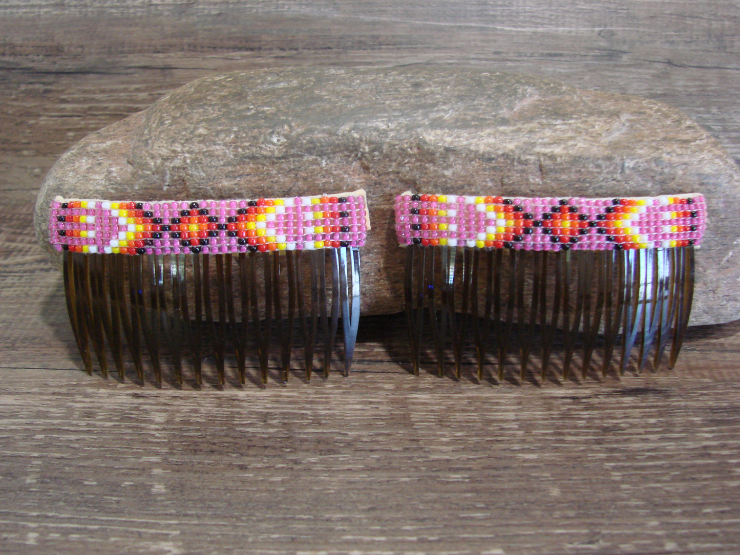 Native American Hand Beaded Hair Comb Set by Cleveland