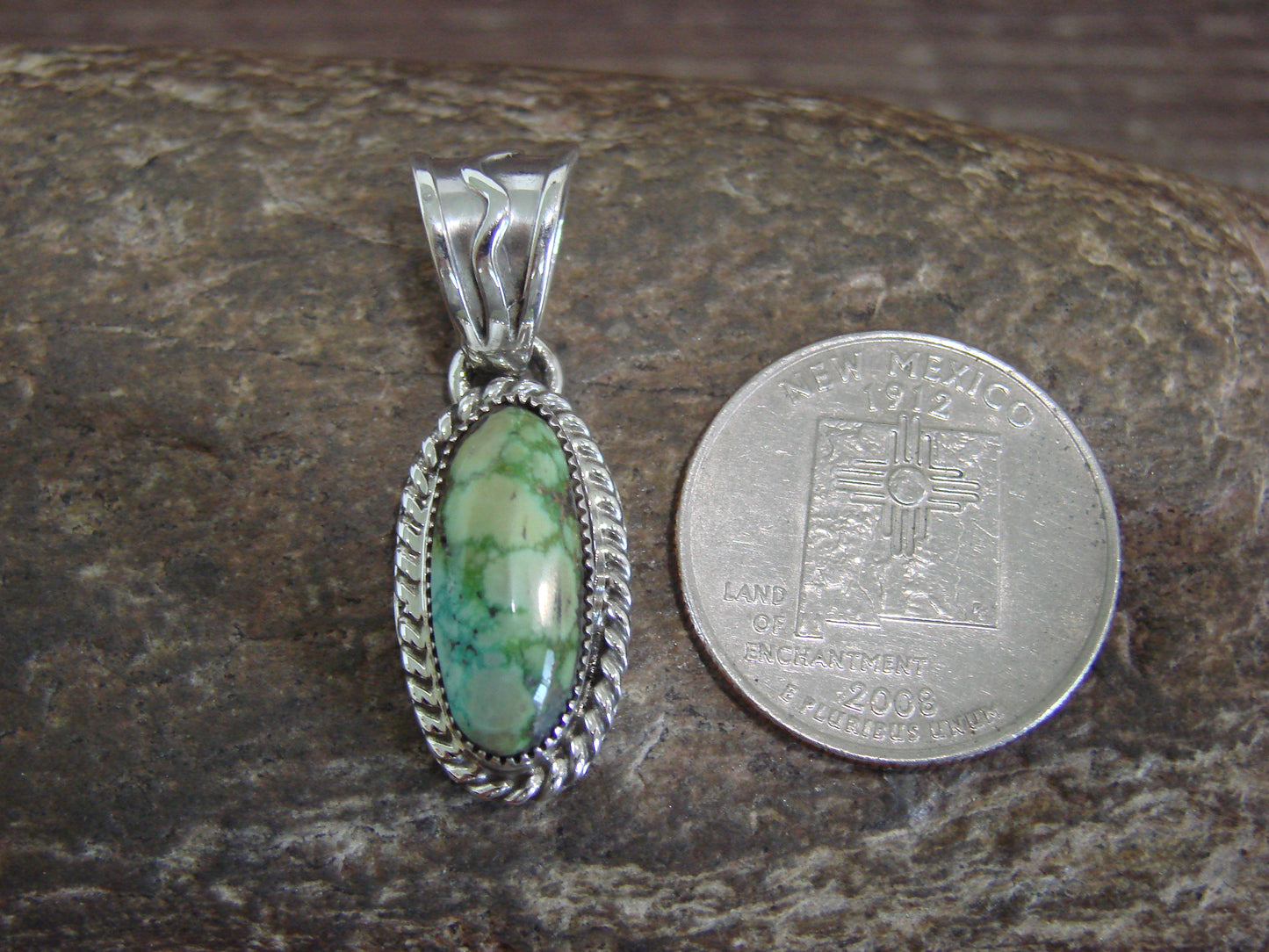 Native American Sterling Silver & Sonoran Turquoise Pendant Signed Begay