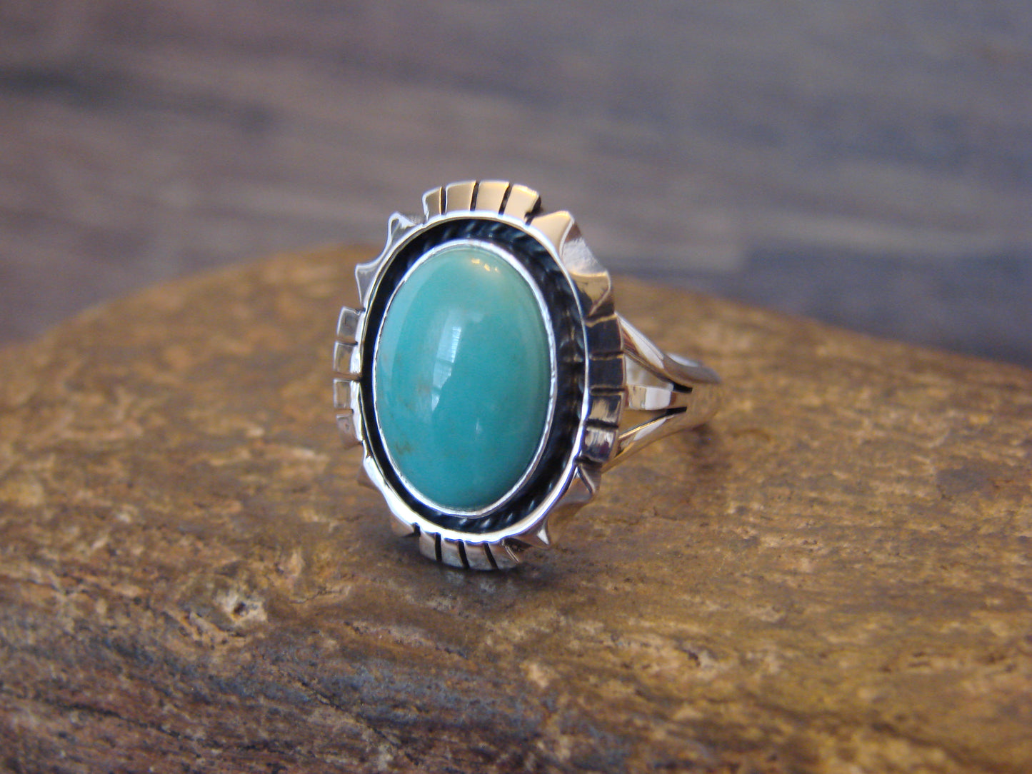 Native American Sterling Silver & Turquoise Shadow Box Ring - Begay - Size 6.5