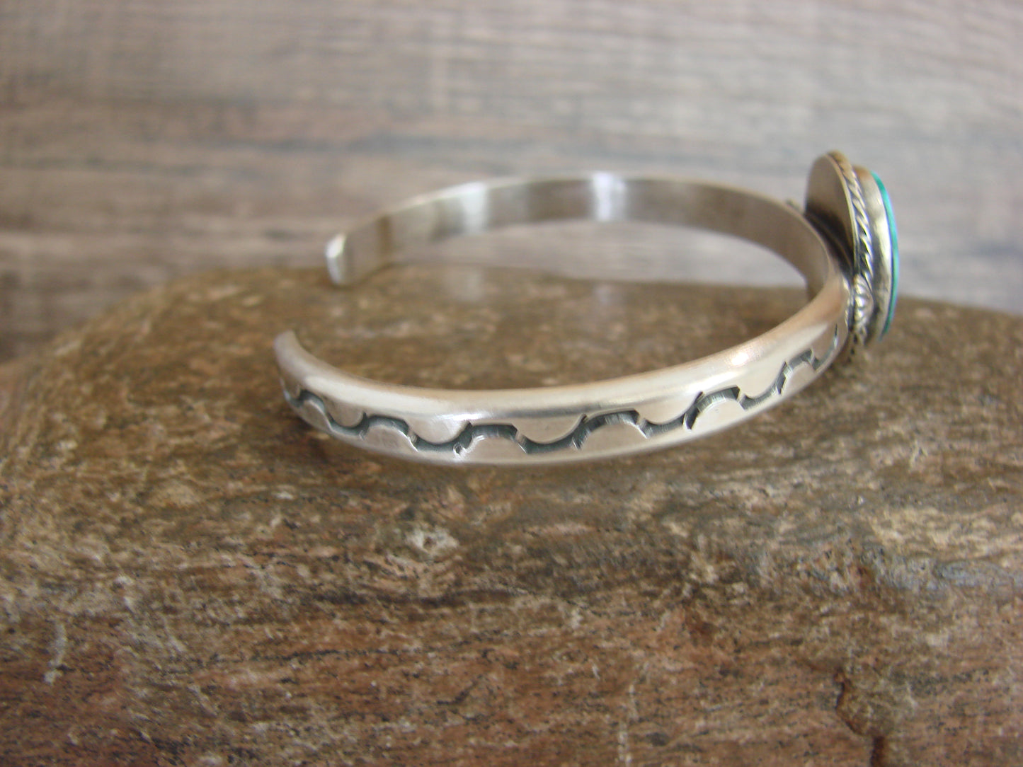 Native American Sterling Silver & Sonoran Turquoise Bracelet Signed SY