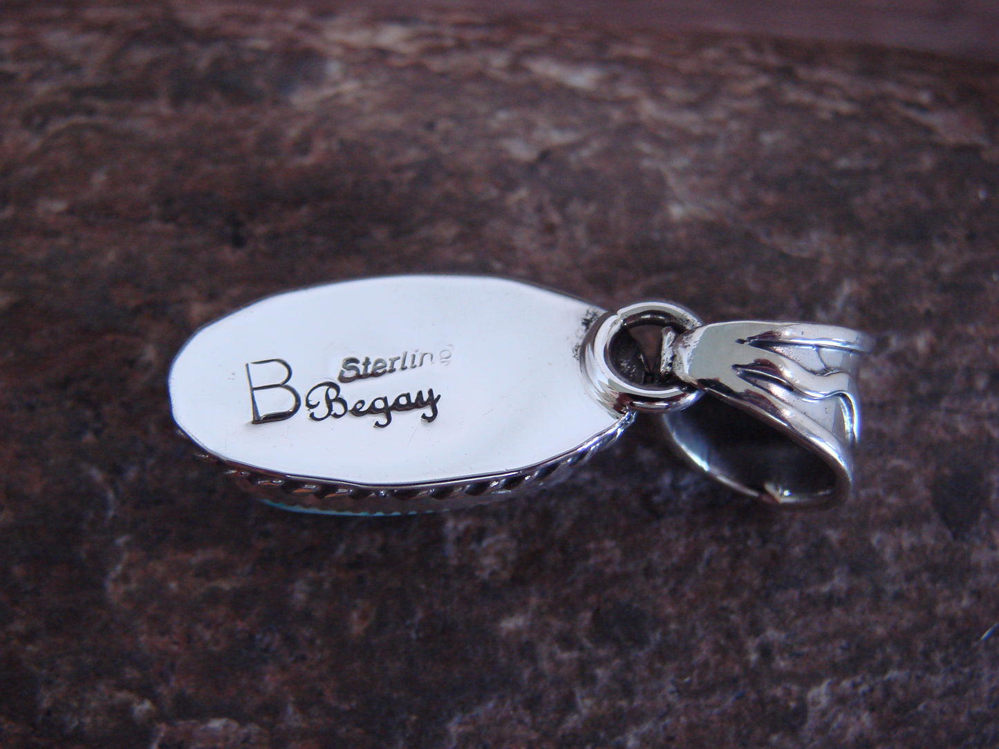 Native American Sterling Silver & Sonoran Turquoise Pendant Signed Begay