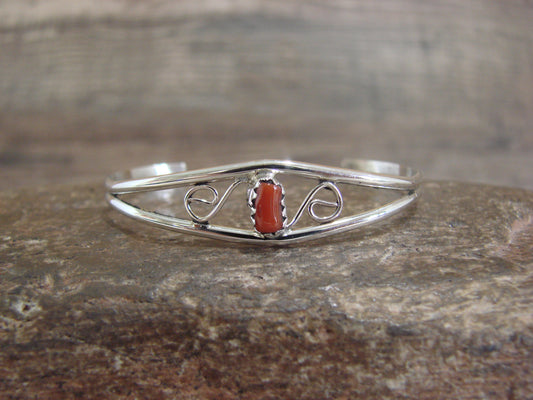 SMALL Navajo Baby / Child Sterling Silver Coral Bracelet by Lincoln