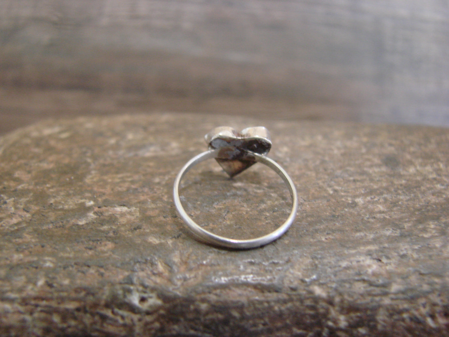 Native American Sterling Silver & Turquoise Inlay Heart Ring by Neha - Size 2