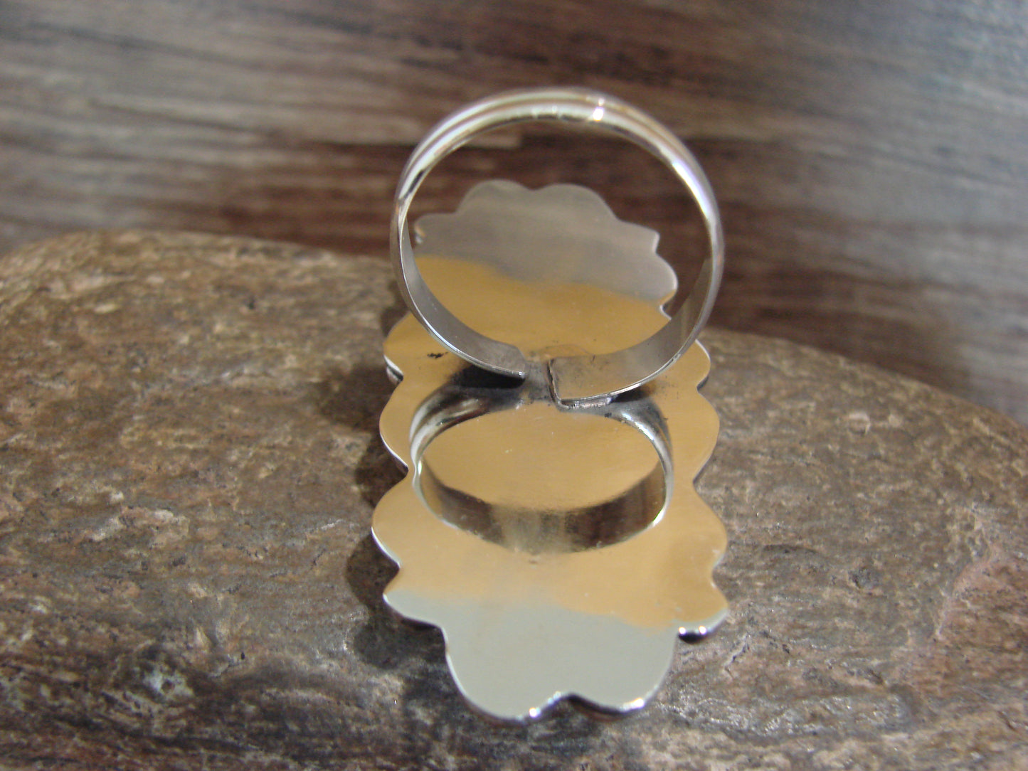 Native American Nickel Silver & Turquoise Adjustable Ring by Cleveland - Size 8 - 10