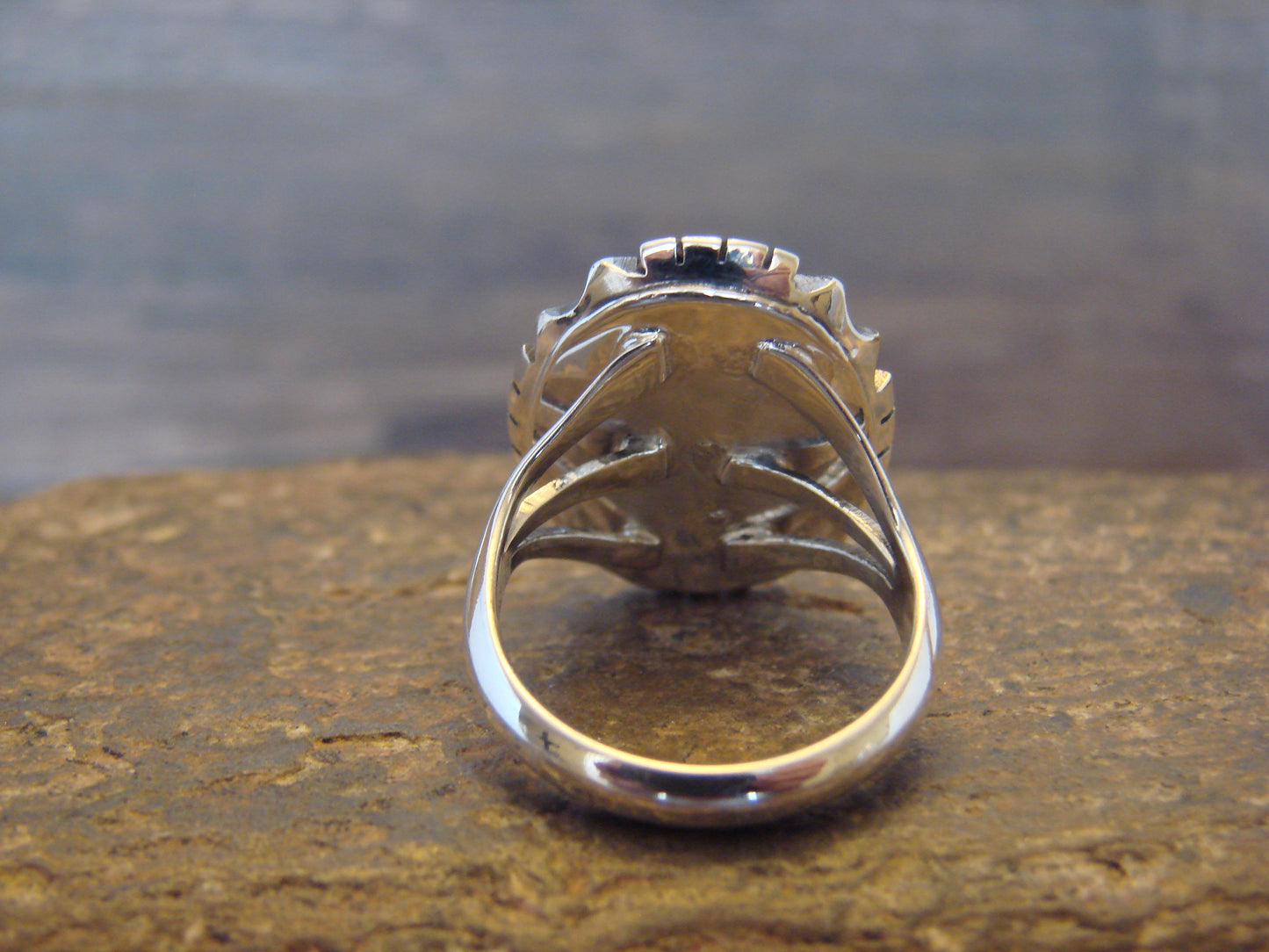 Native American Sterling Silver & Turquoise Shadow Box Ring - Begay - Size 6.5