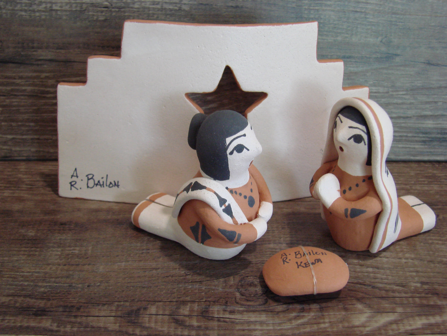 Native American Handmade Clay Manger Scene by A. R. Bailon