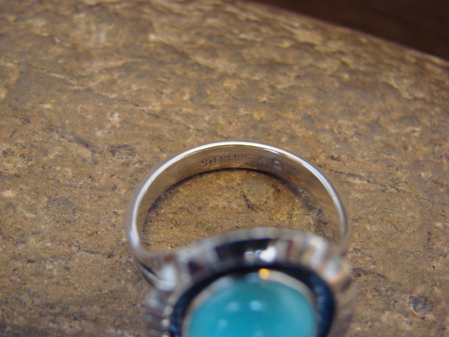 Native American Sterling Silver & Turquoise Shadow Box Ring - Begay - Size 6.5