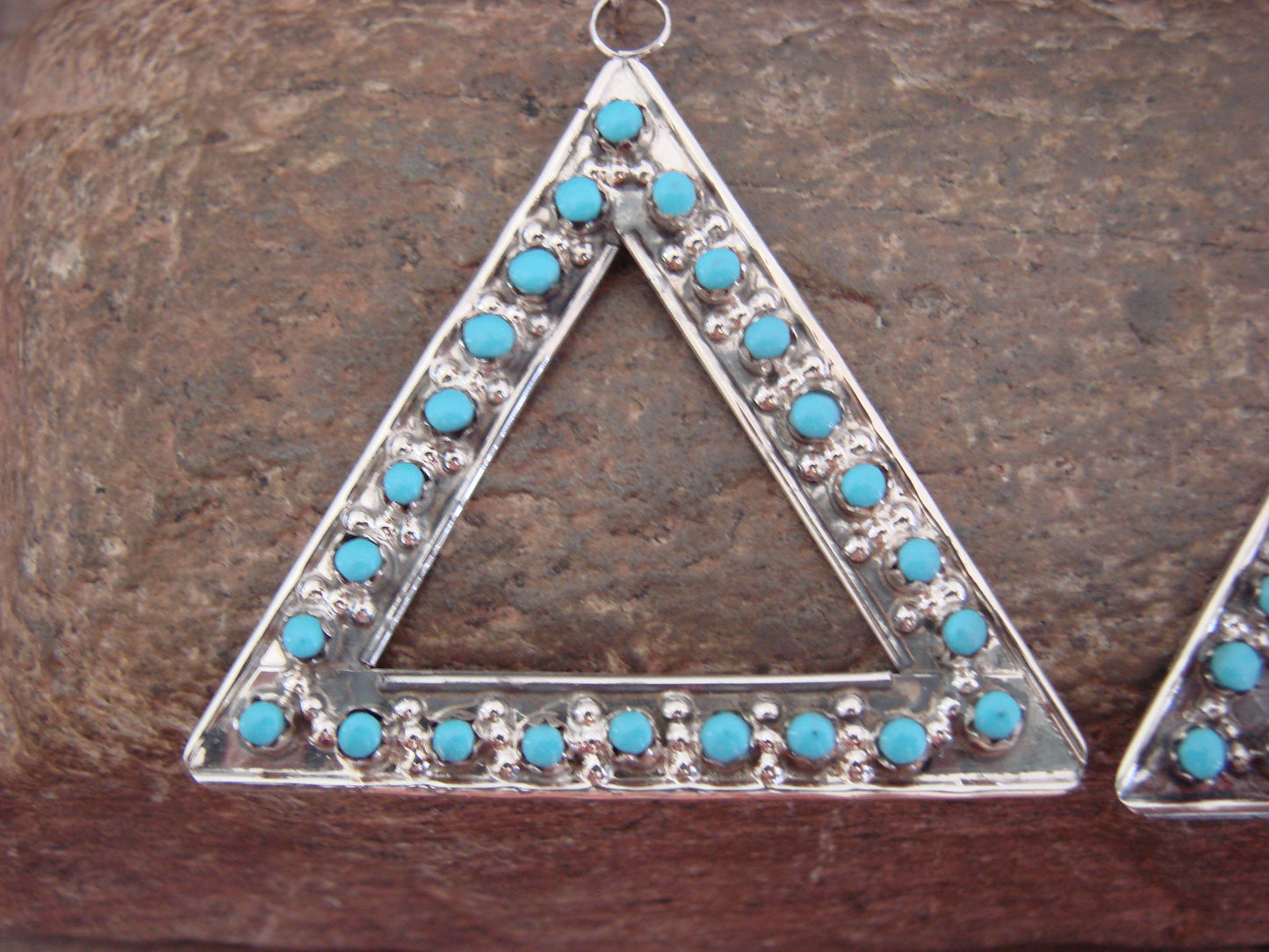 Native American Sterling Silver & Turquoise Post Dangle Earrings - Quam