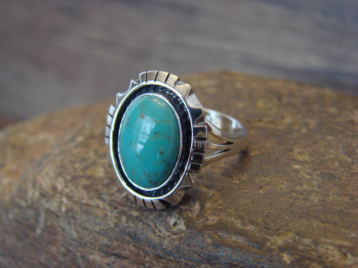 Native American Sterling Silver & Turquoise Shadow Box Ring - Begay - Size 6.5