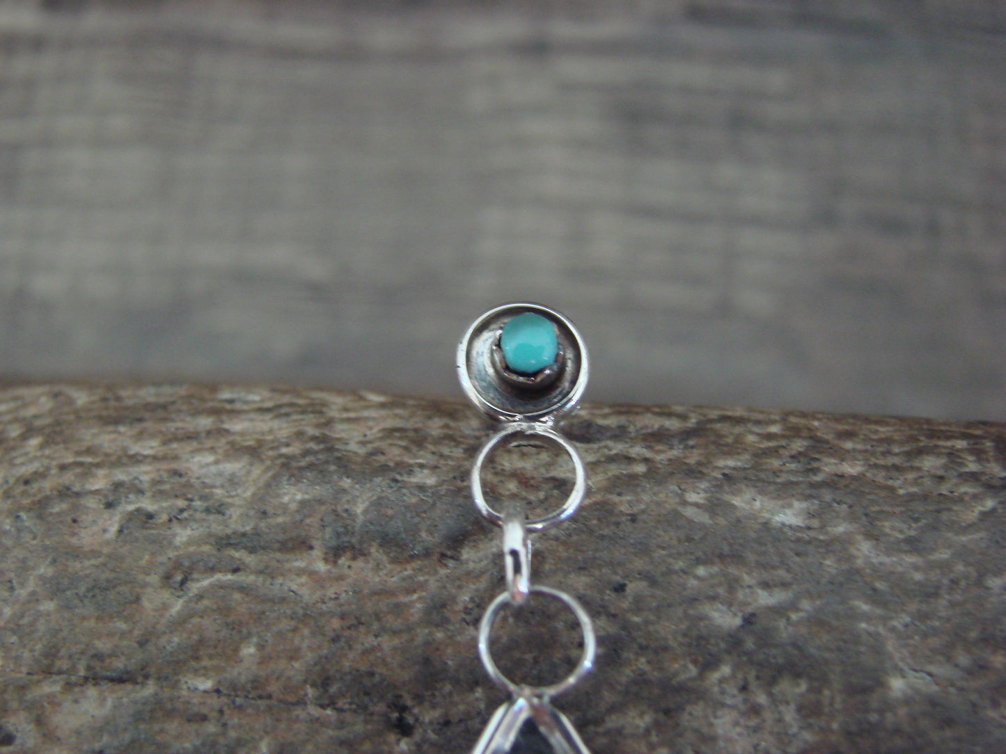 Native American Sterling Silver & Turquoise Post Dangle Earrings - Quam
