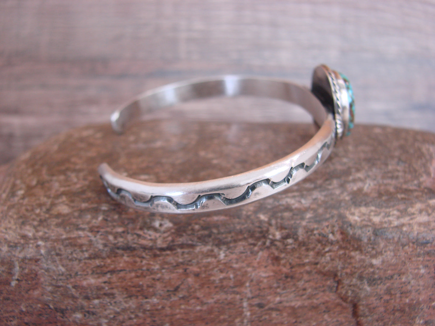 Native American Sterling Silver & Sonoran Turquoise Bracelet Signed SY
