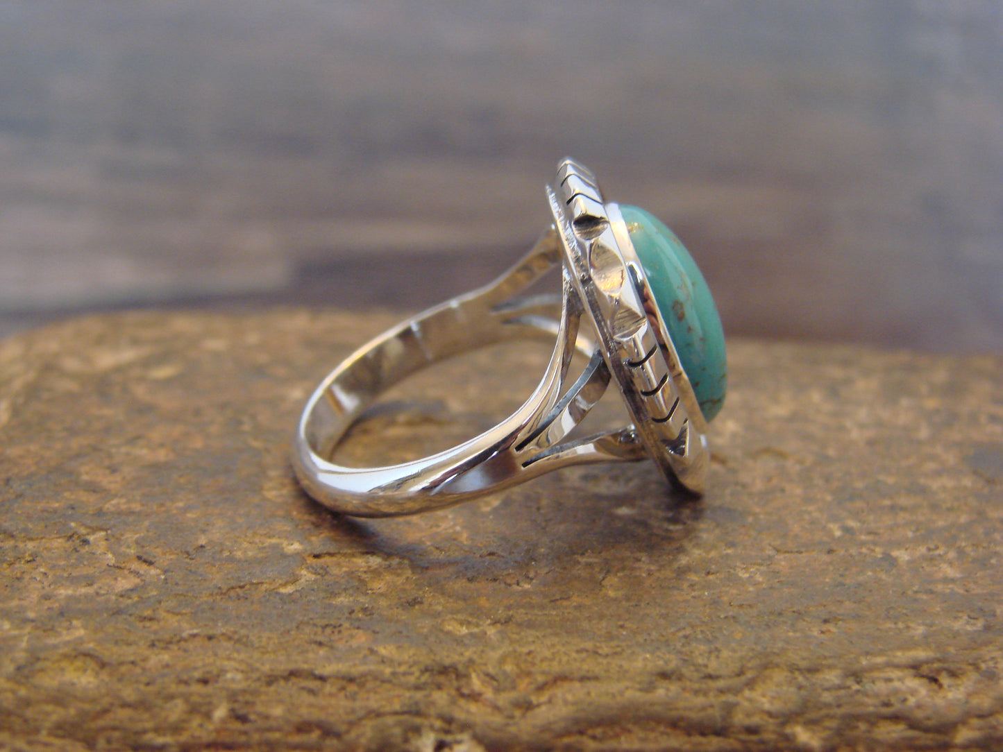 Native American Sterling Silver & Turquoise Shadow Box Ring - Begay - Size 6.5