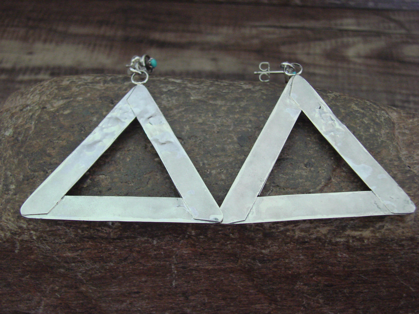 Native American Sterling Silver & Turquoise Post Dangle Earrings - Quam