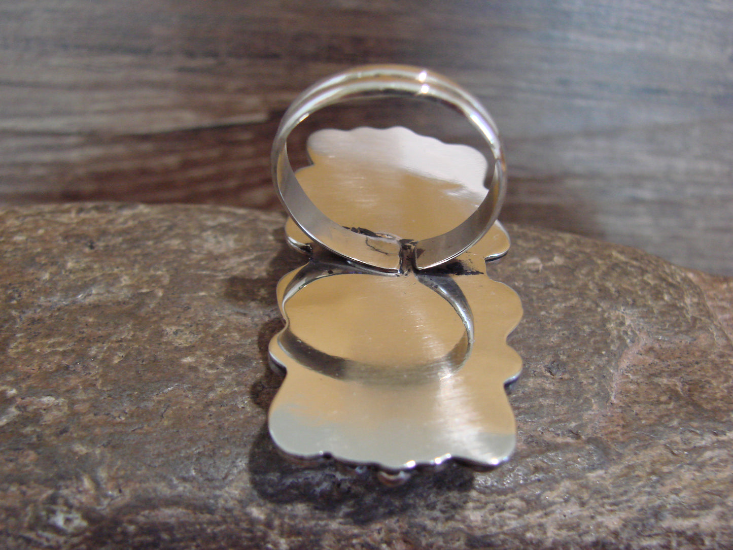 Native American Nickel Silver & Turquoise Adjustable Ring by Cleveland - Size 8 - 10