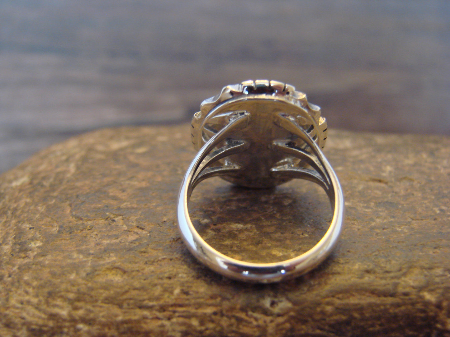 Native American Sterling Silver & Turquoise Shadow Box Ring - Begay - Size 6.5