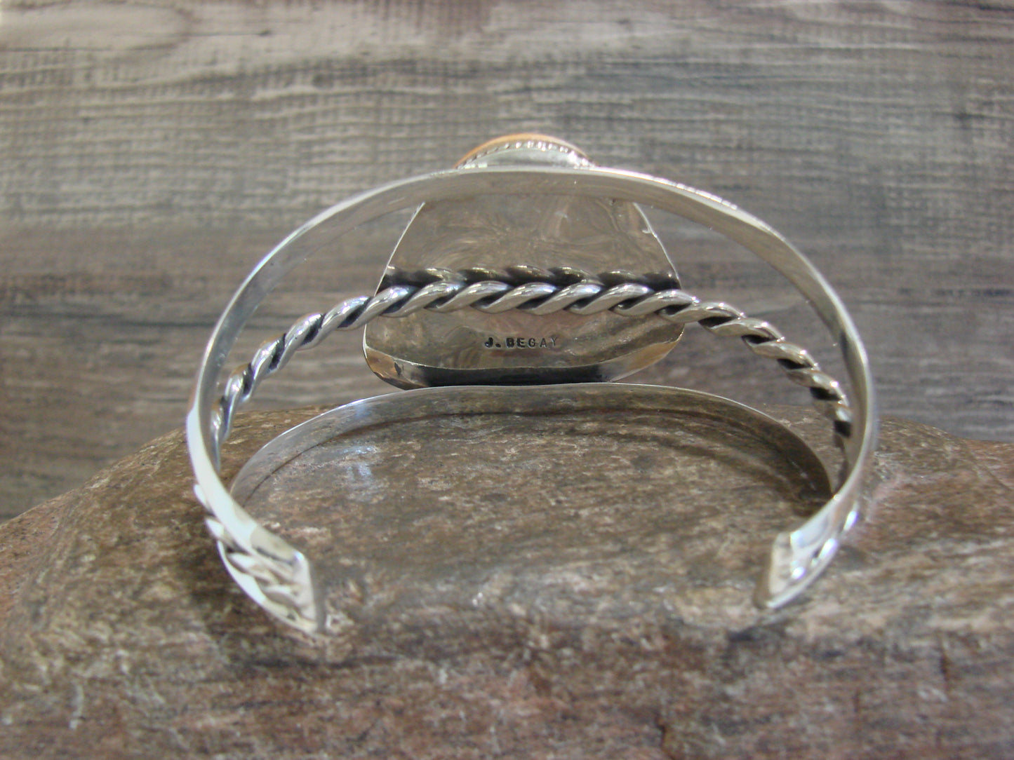 Native American Sterling Silver & Spiny Oyster Bracelet Signed Begay