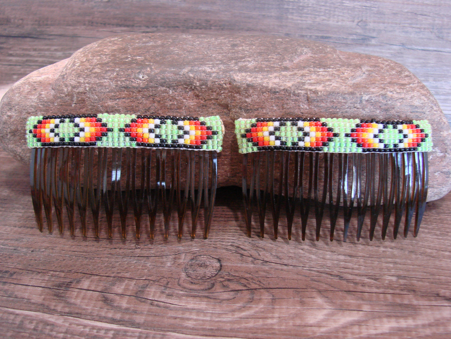 Native American Hand Beaded Hair Comb Set by Cleveland
