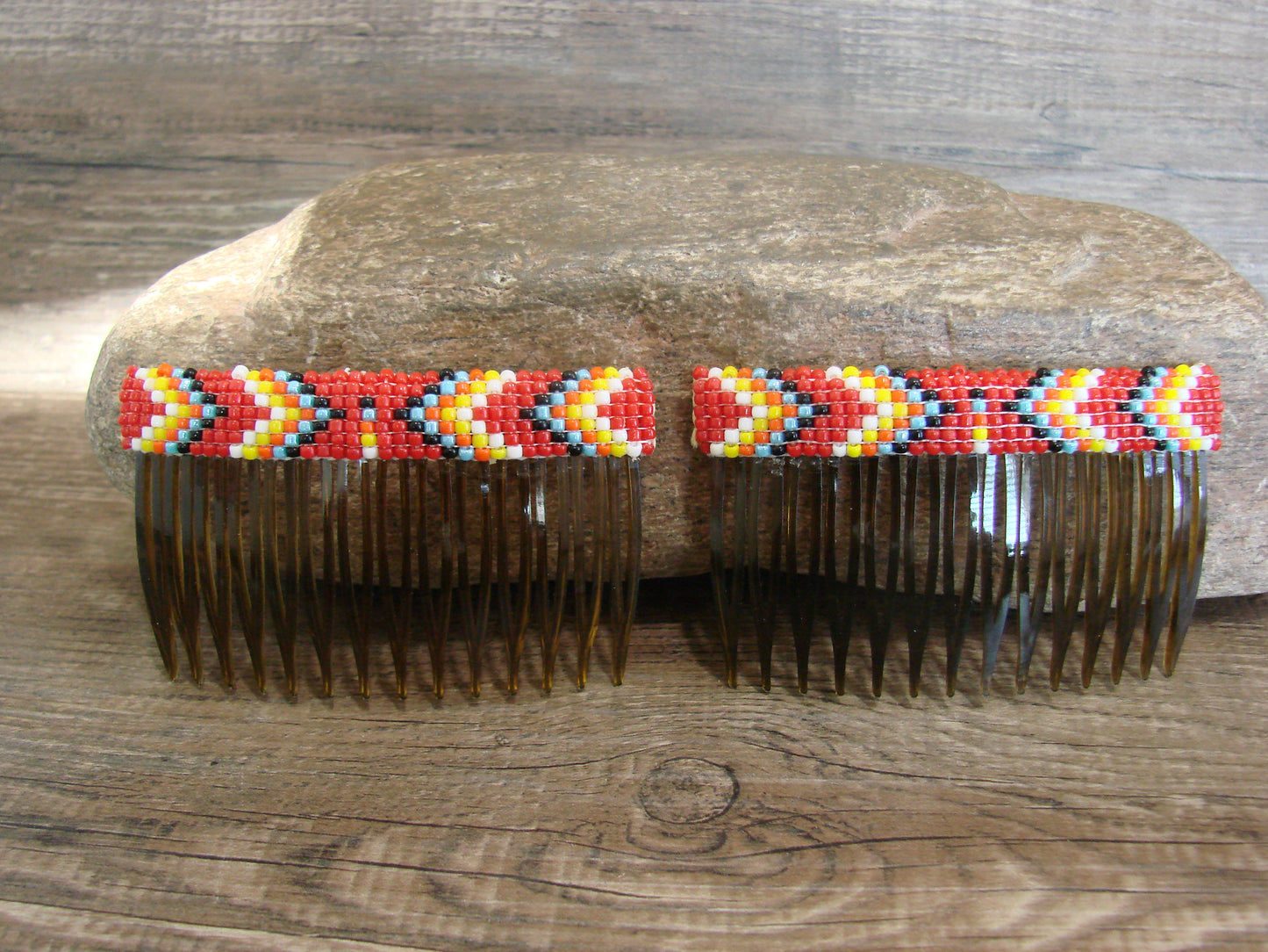 Native American Hand Beaded Hair Comb Set by Cleveland