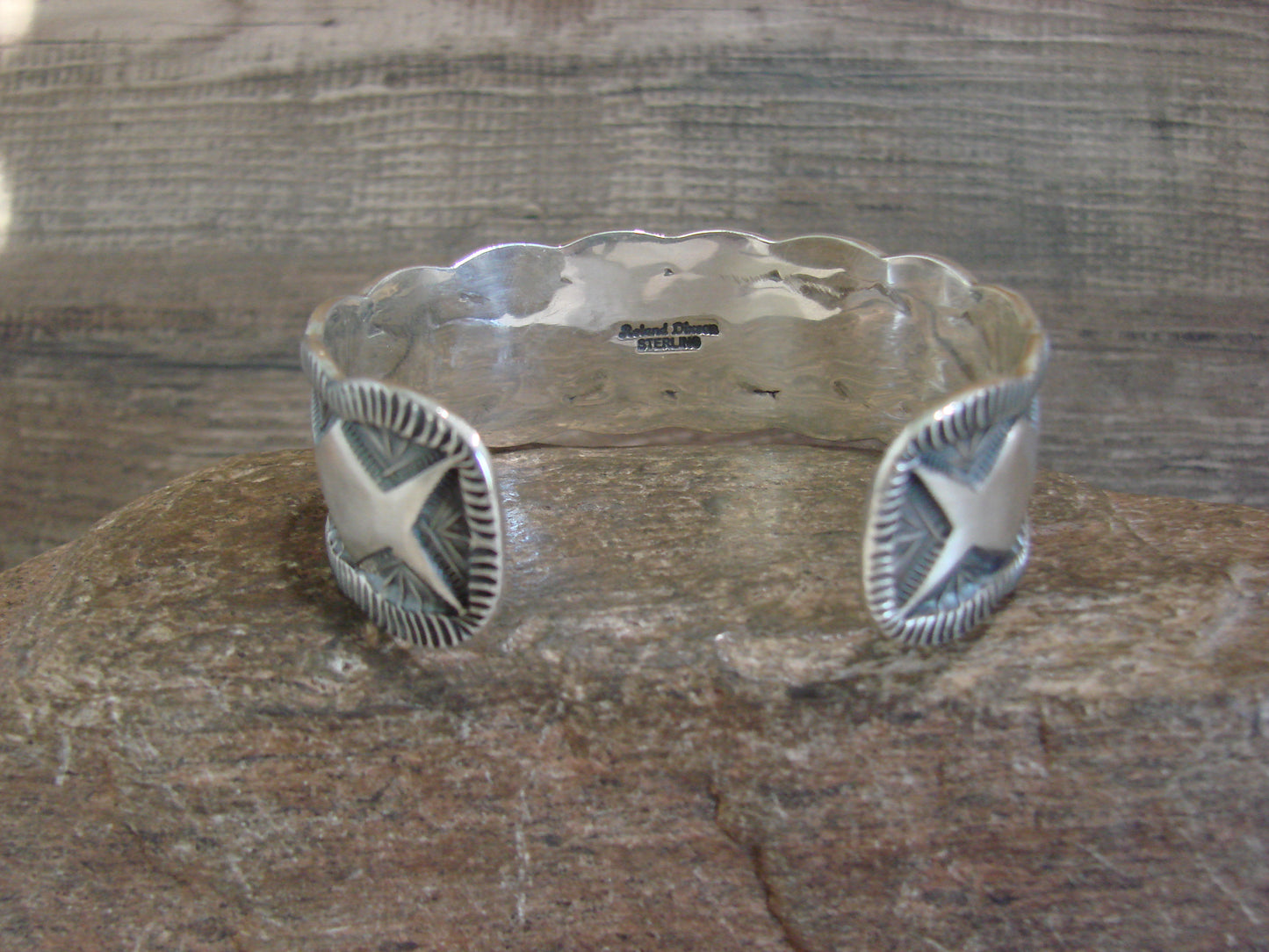 Native American Sterling Silver Bracelet Cuff Signed Roland Dixon