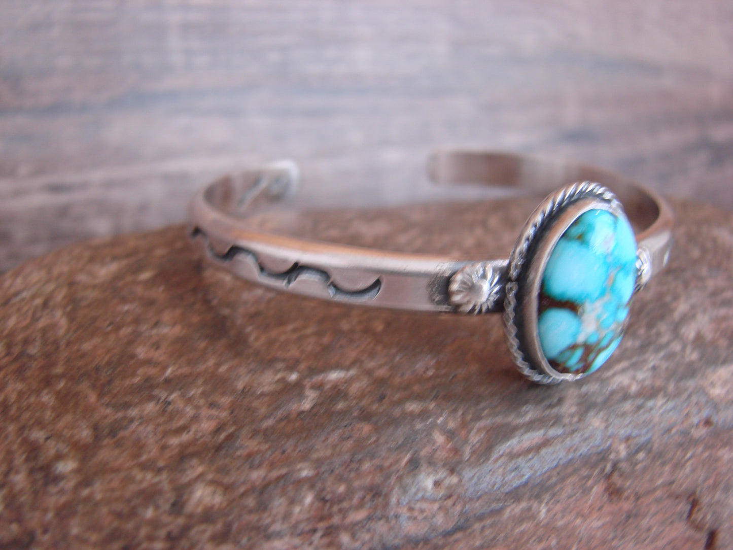 Native American Sterling Silver & Sonoran Turquoise Bracelet Signed SY