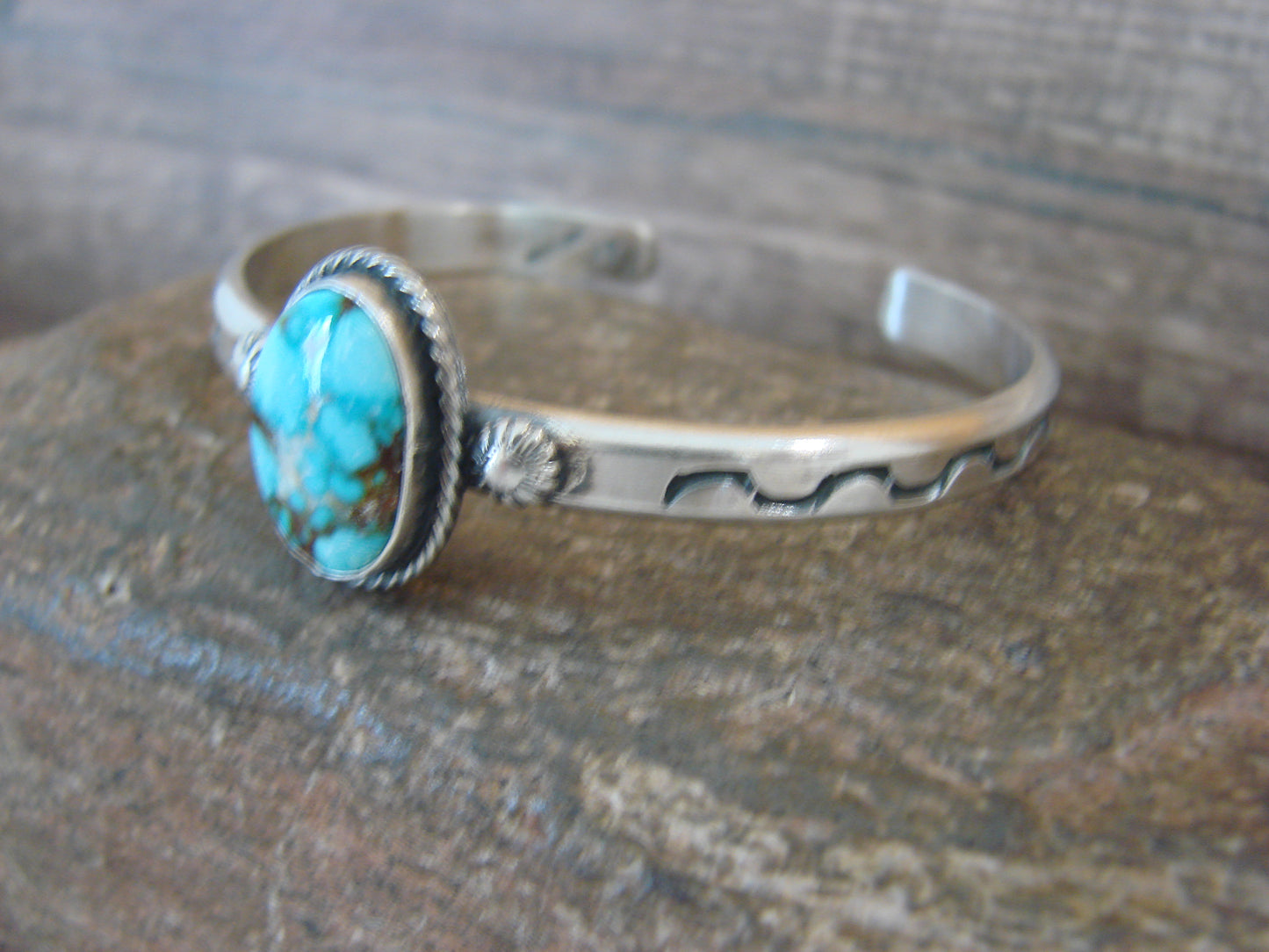 Native American Sterling Silver & Sonoran Turquoise Bracelet Signed SY