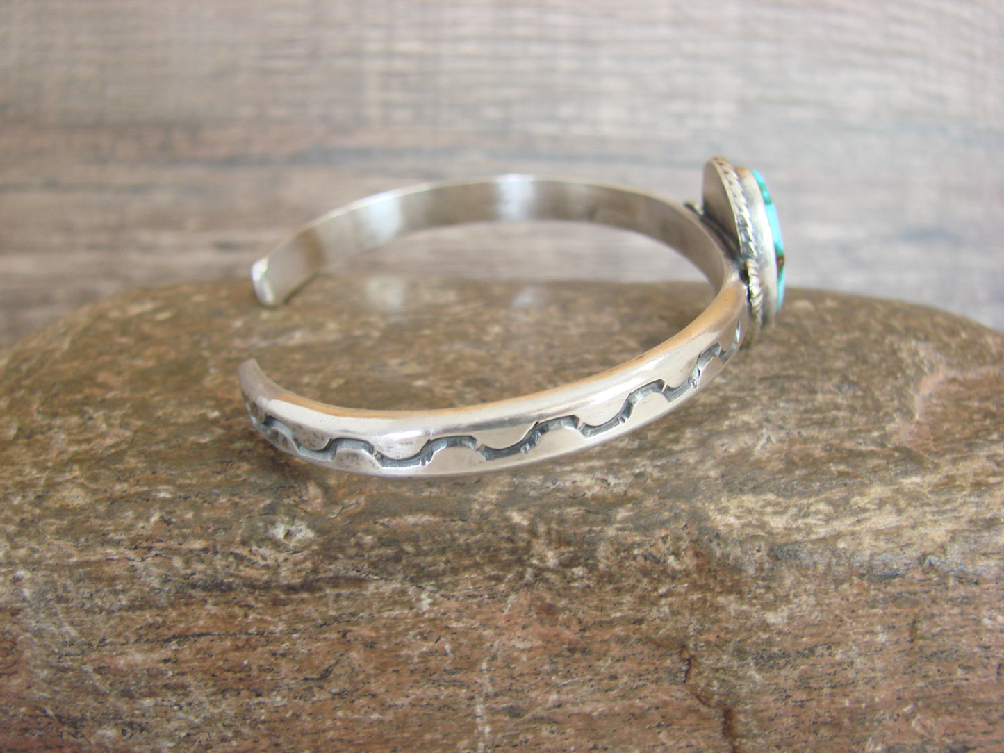 Native American Sterling Silver & Sonoran Turquoise Bracelet Signed SY