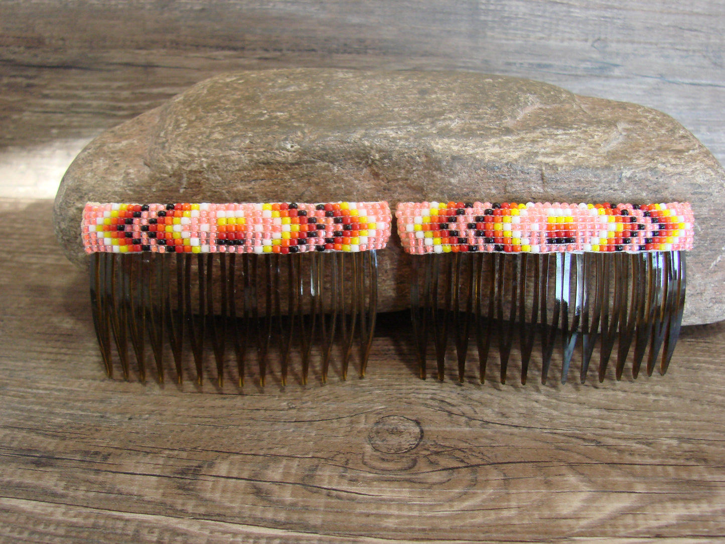 Native American Hand Beaded Hair Comb Set by Cleveland