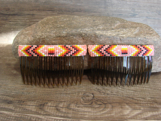 Native American Hand Beaded Hair Comb Set by Cleveland