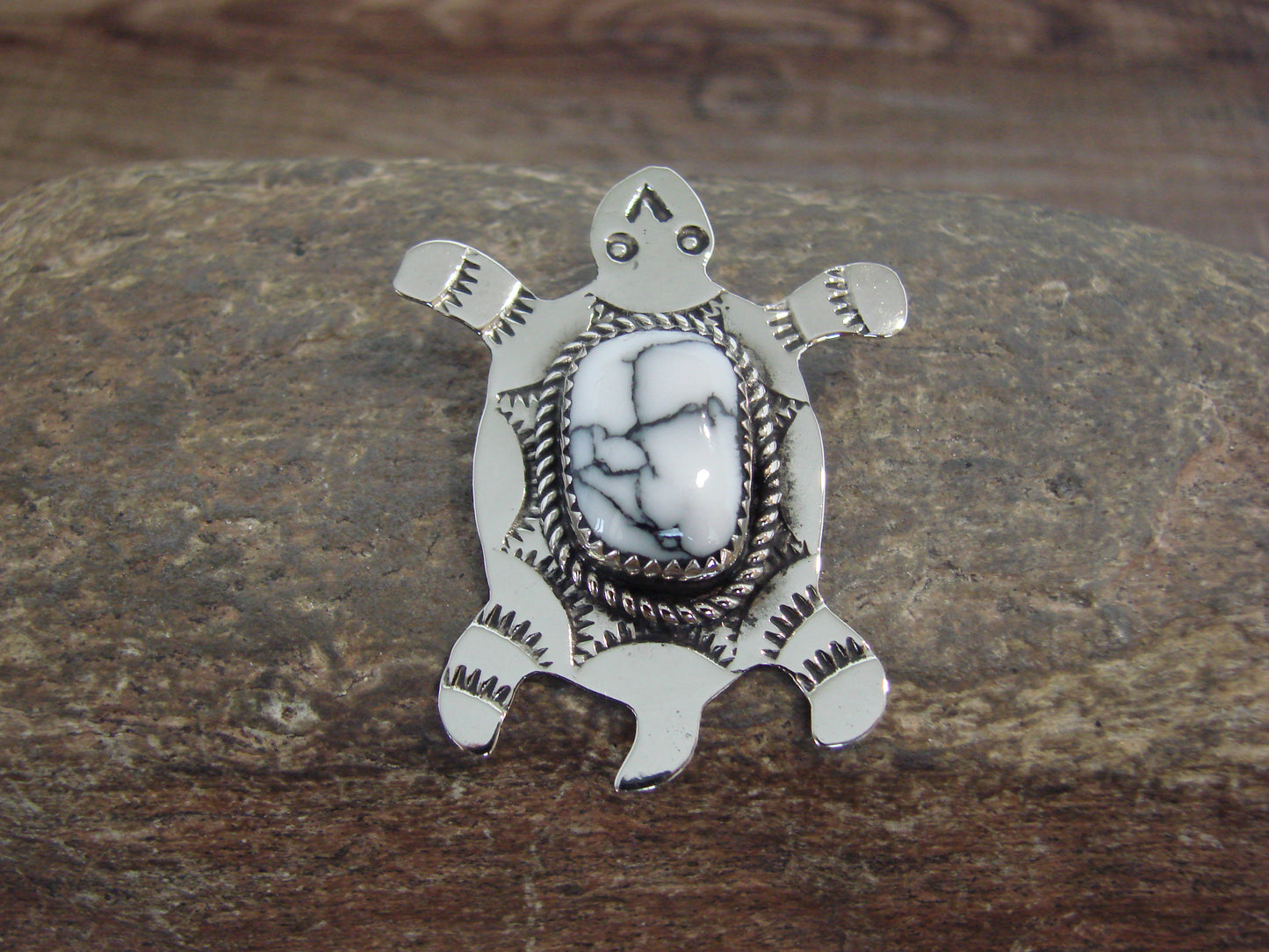 Native American Nickel Silver & Howlite Turtle Pendant - Cleveland