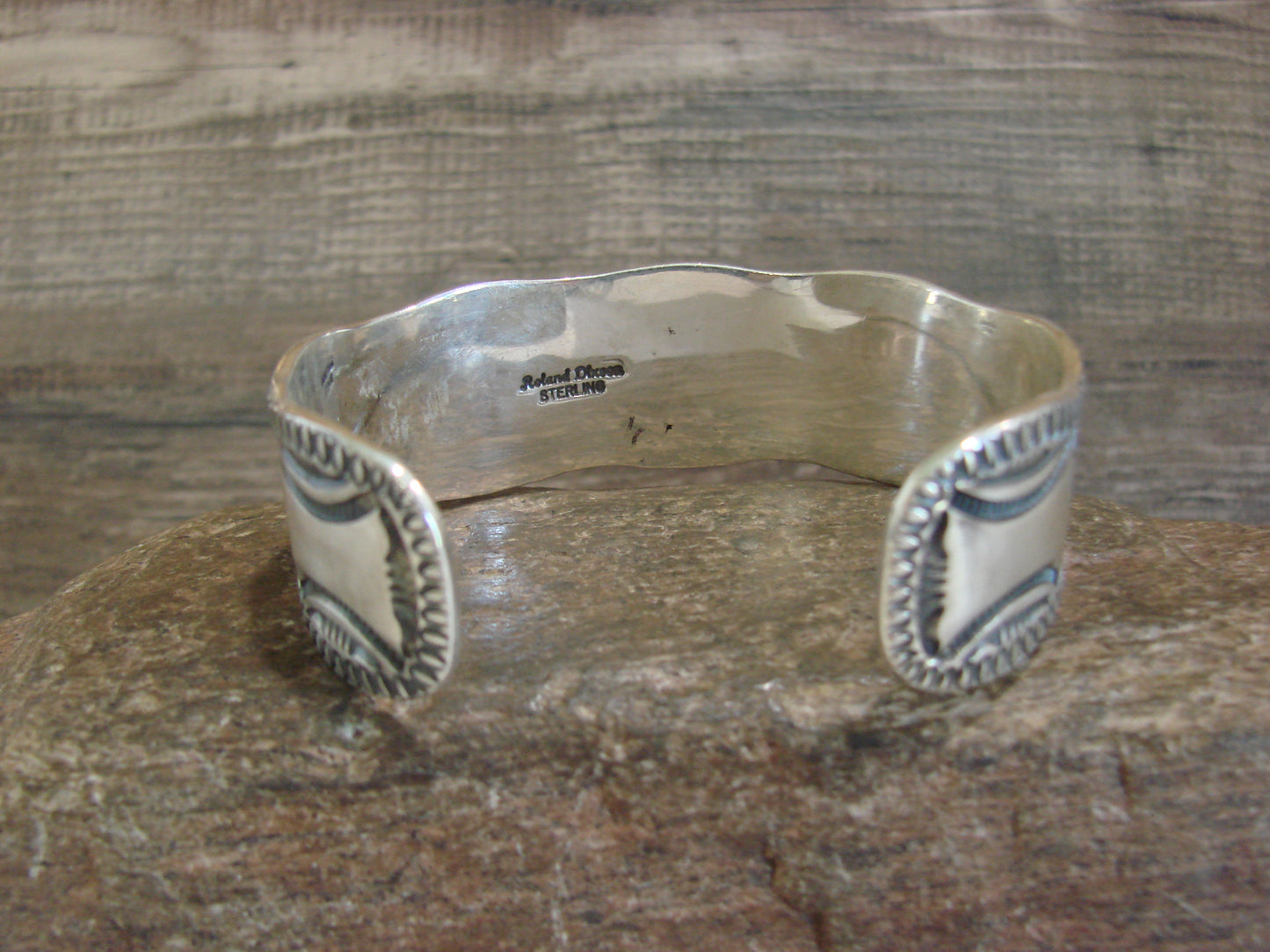 Native American Sterling Silver Bracelet Cuff Signed Roland Dixon
