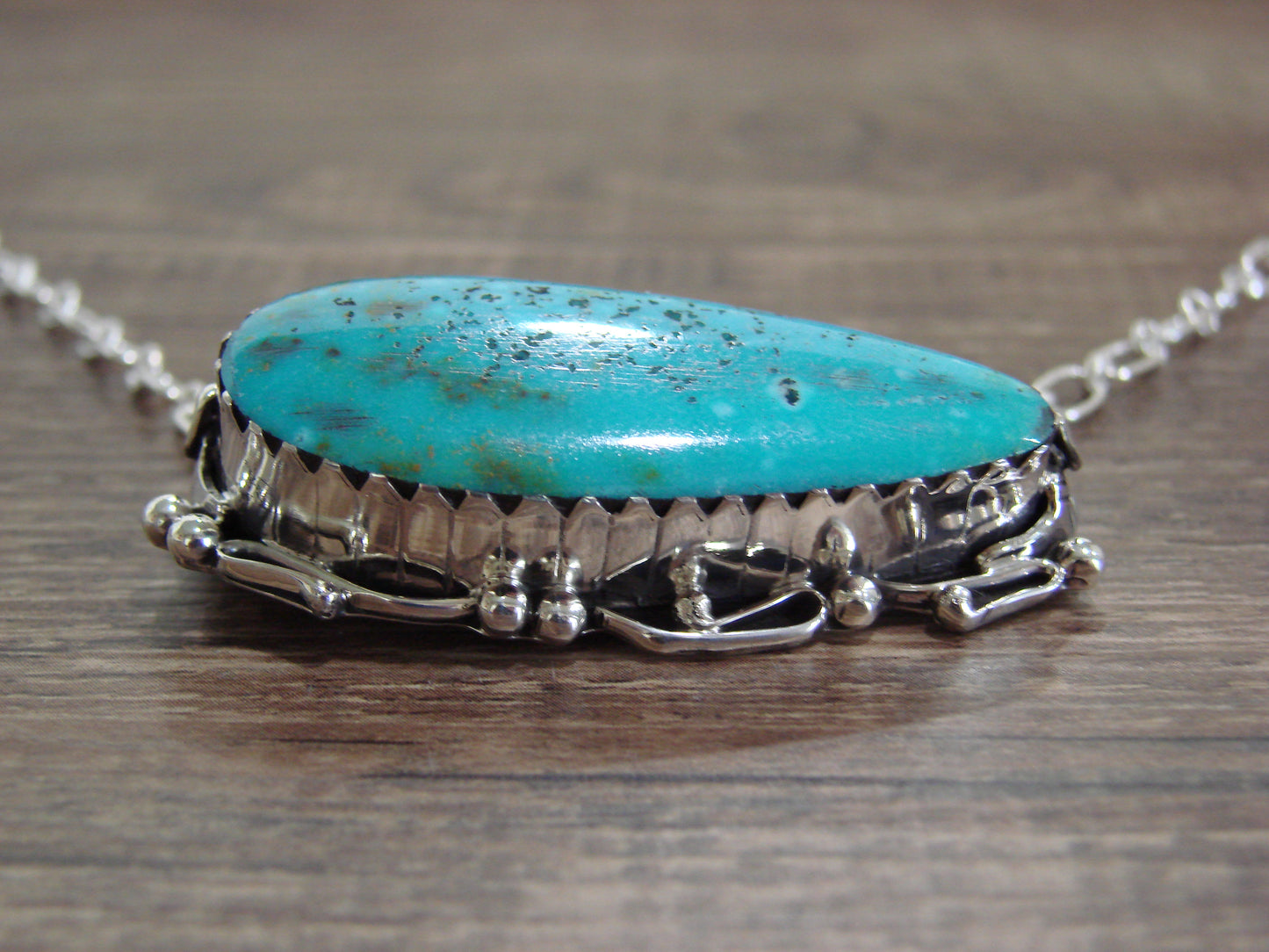 Native American 22" Sterling Silver & Turquoise Floral Link Necklace by Bahe