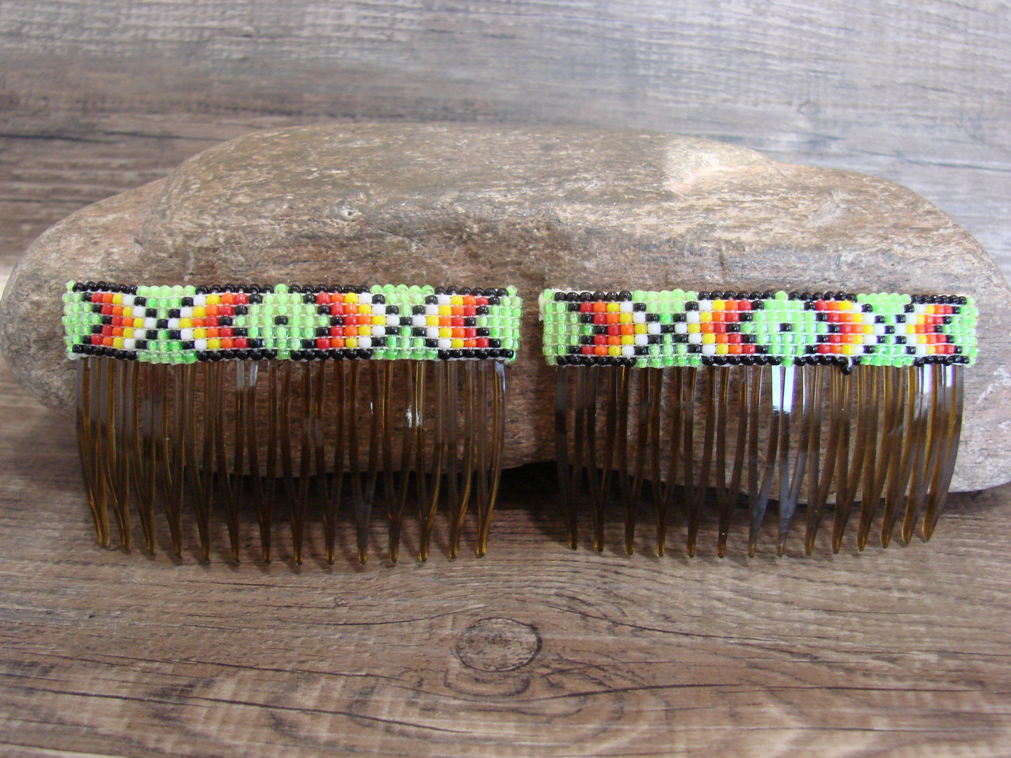 Native American Hand Beaded Hair Comb Set by Cleveland