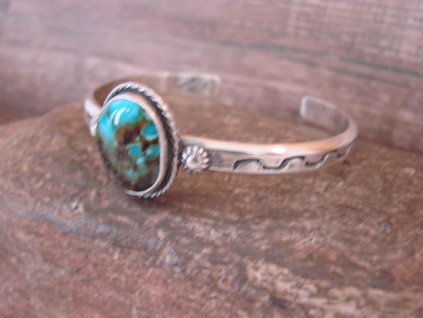 Native American Sterling Silver & Sonoran Turquoise Bracelet Signed SY