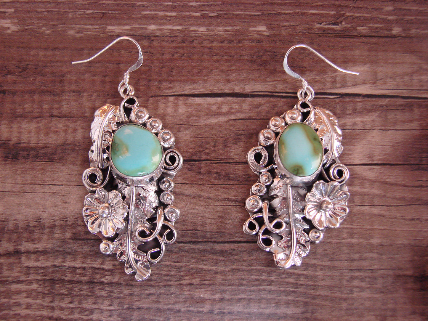 Native American Floral Sterling Silver Sonoran Turquoise Squash Blossom Set by Yazzie