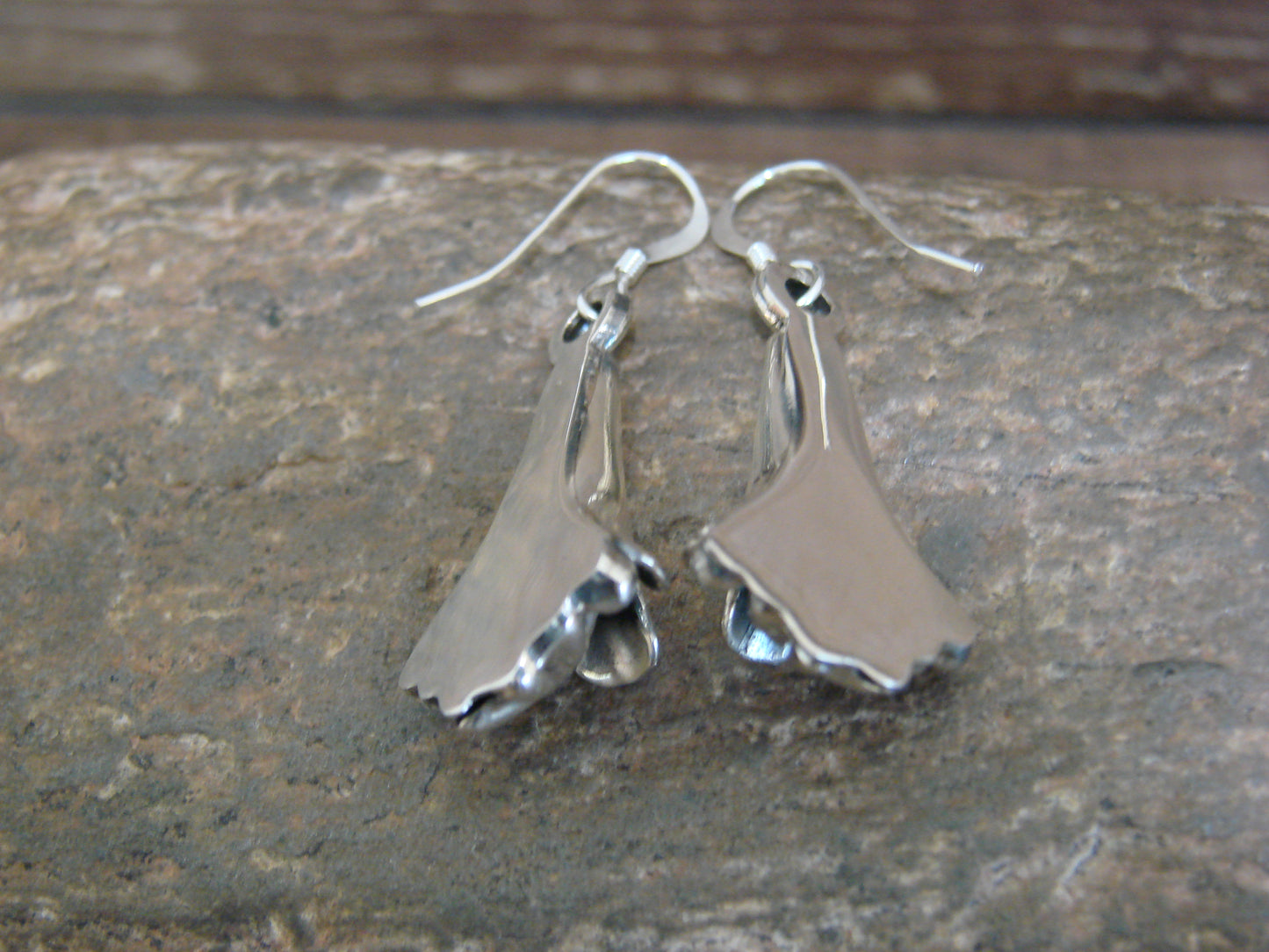 Native American Sterling Silver Squash Blossom Dangle Earrings by Larry