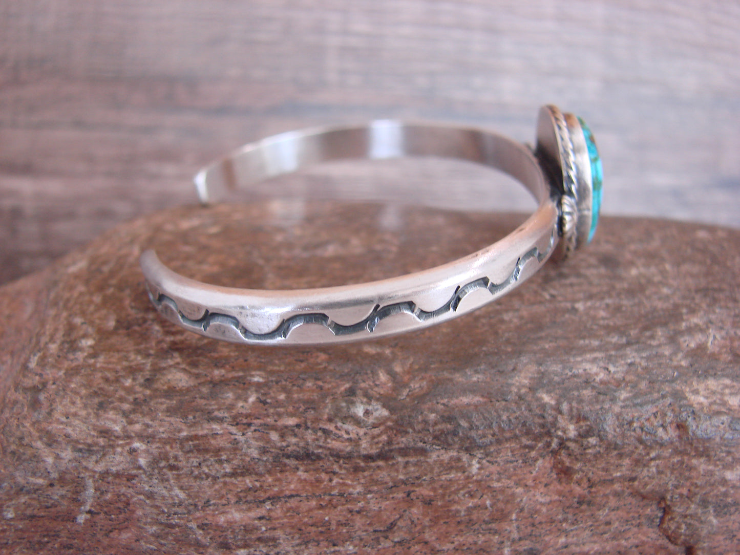 Native American Sterling Silver & Sonoran Turquoise Bracelet Signed SY