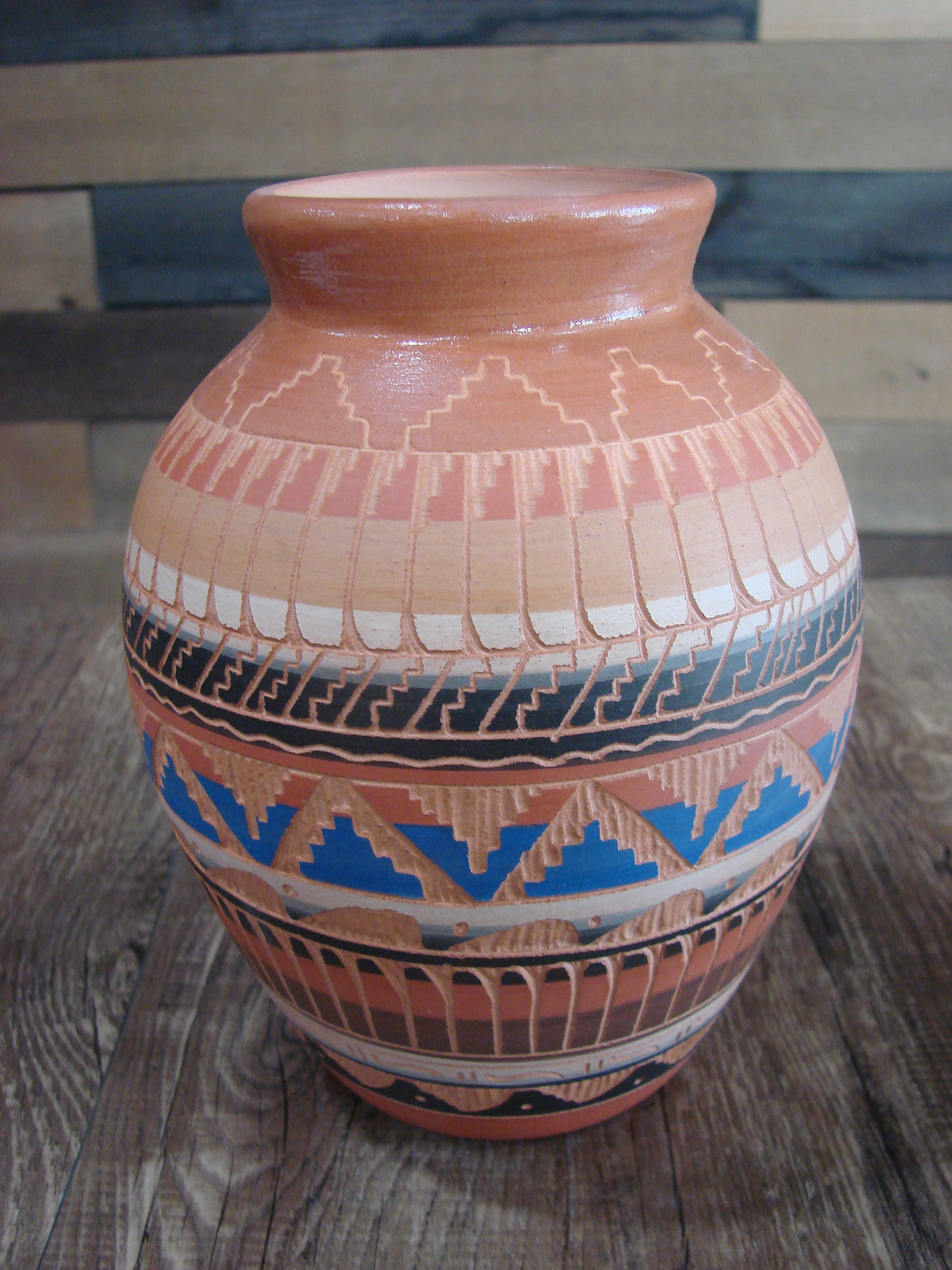 Native American Navajo Hand Etched & Painted Ginger Jar Pottery - Gilmore