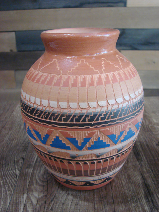Native American Navajo Hand Etched & Painted Ginger Jar Pottery - Gilmore