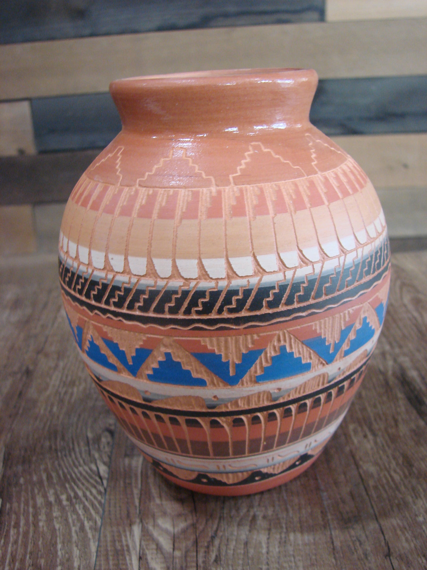 Native American Navajo Hand Etched & Painted Ginger Jar Pottery - Gilmore