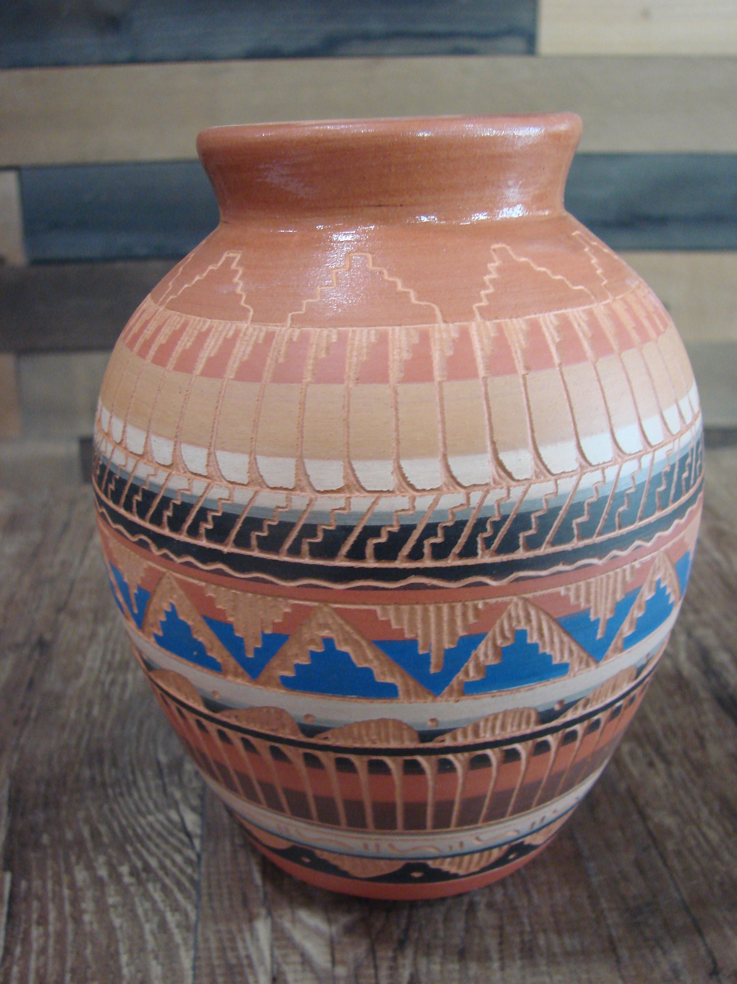 Native American Navajo Hand Etched & Painted Ginger Jar Pottery - Gilmore
