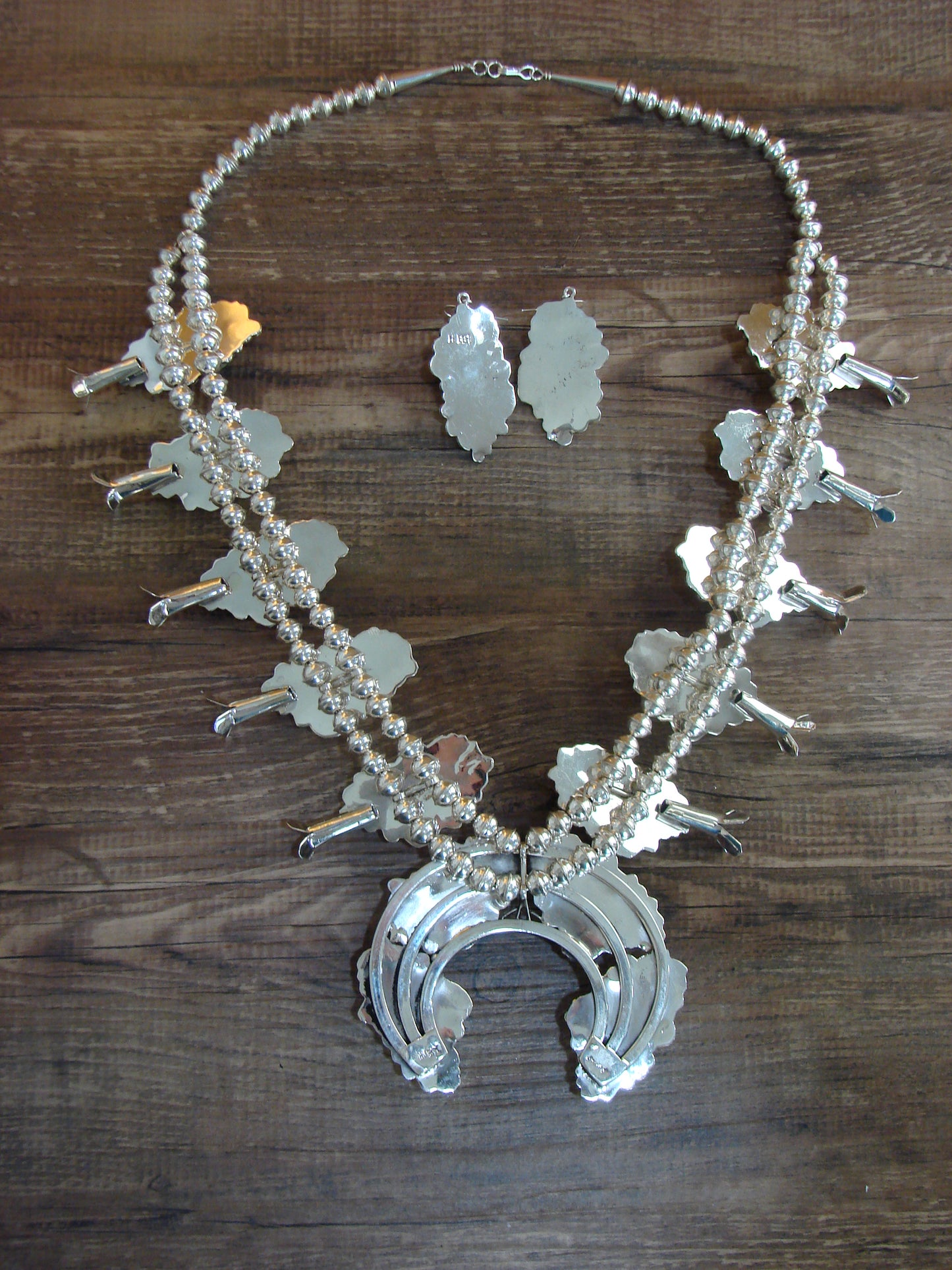 Native American Floral Sterling Silver Sonoran Turquoise Squash Blossom Set by Yazzie