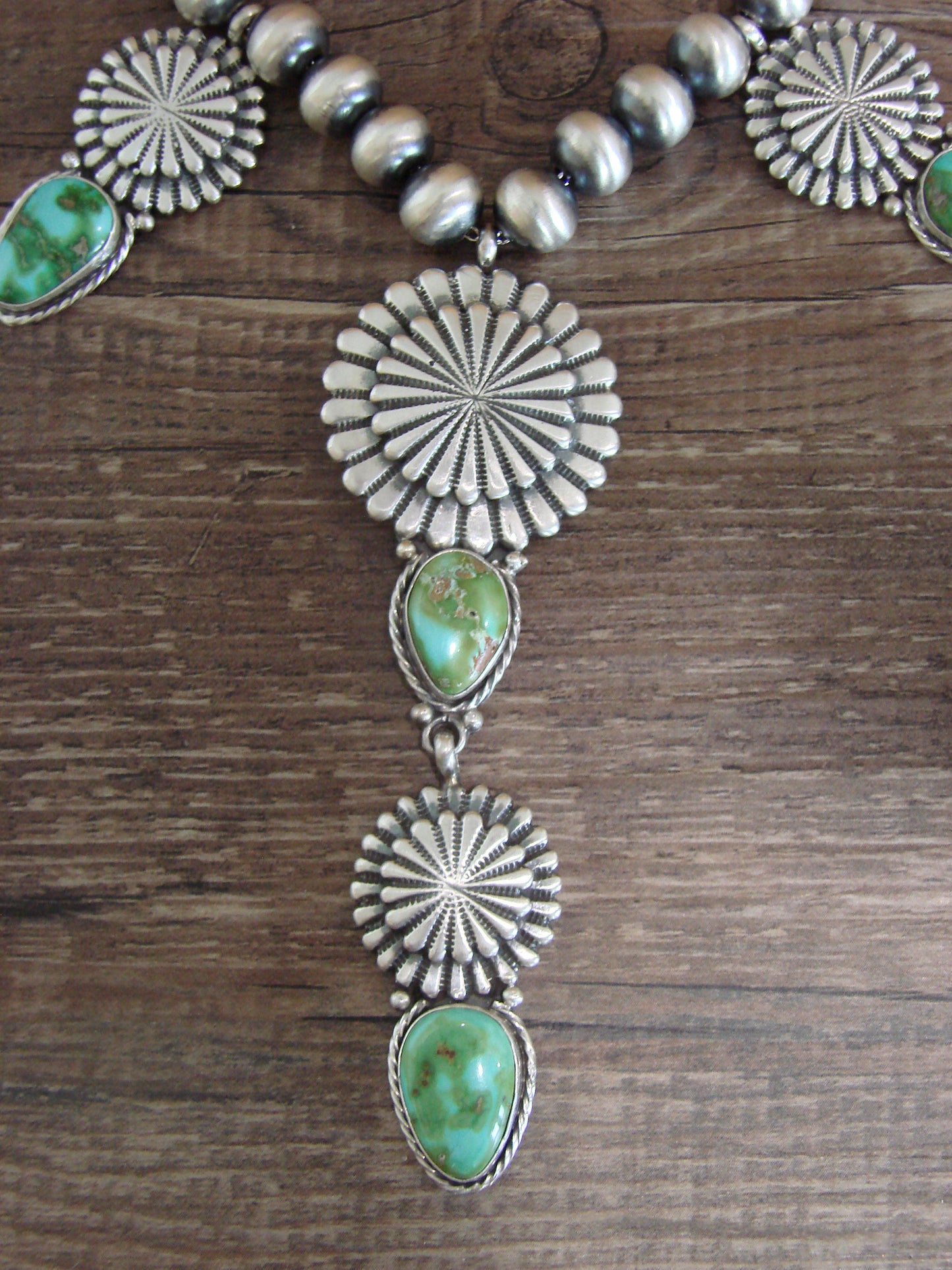 Native American 21" Sterling Silver & Sonoran Turquoise Necklace by Gordon