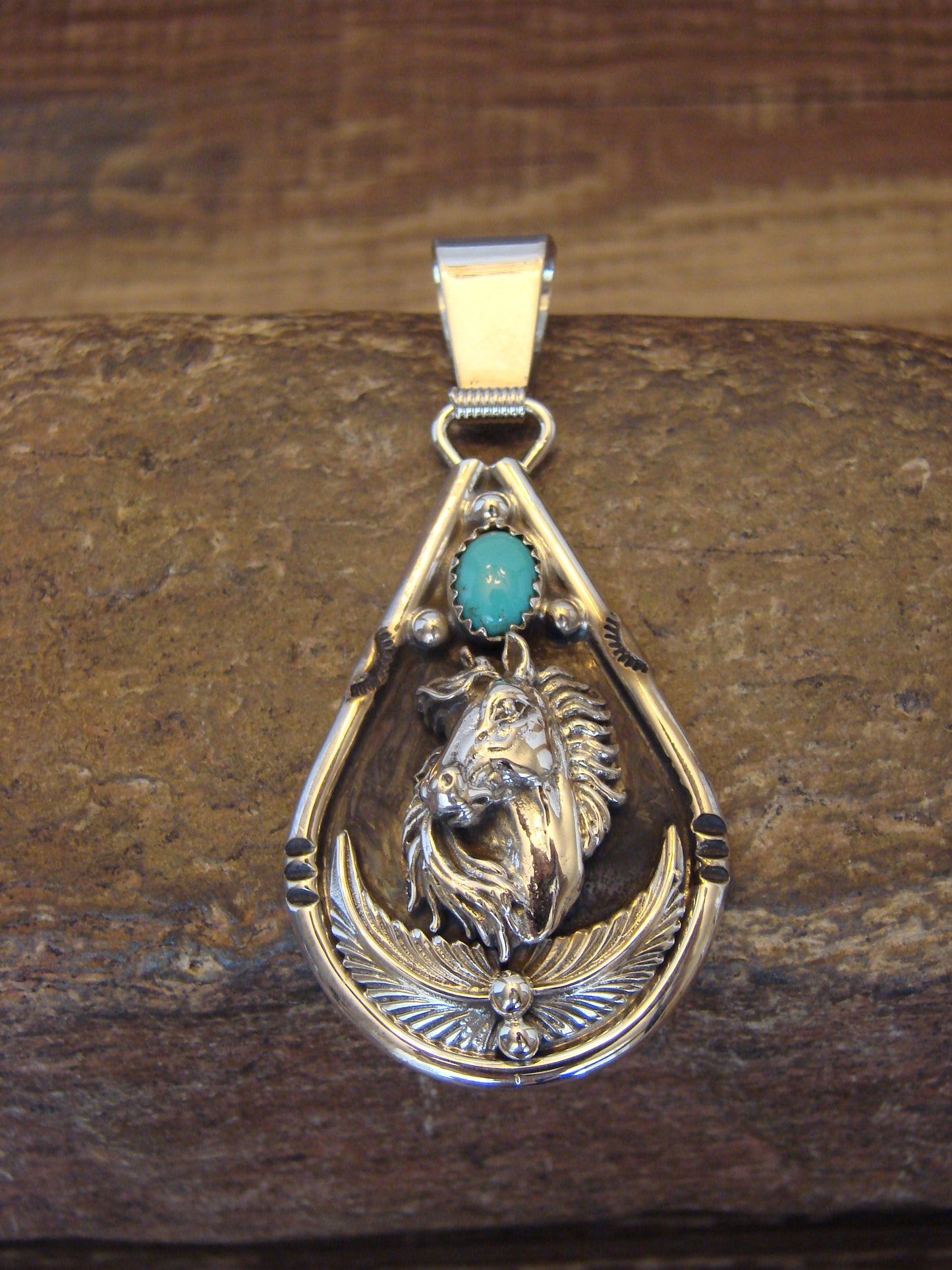 Native American Sterling Silver & Turquoise Horse Pendant - Morgan