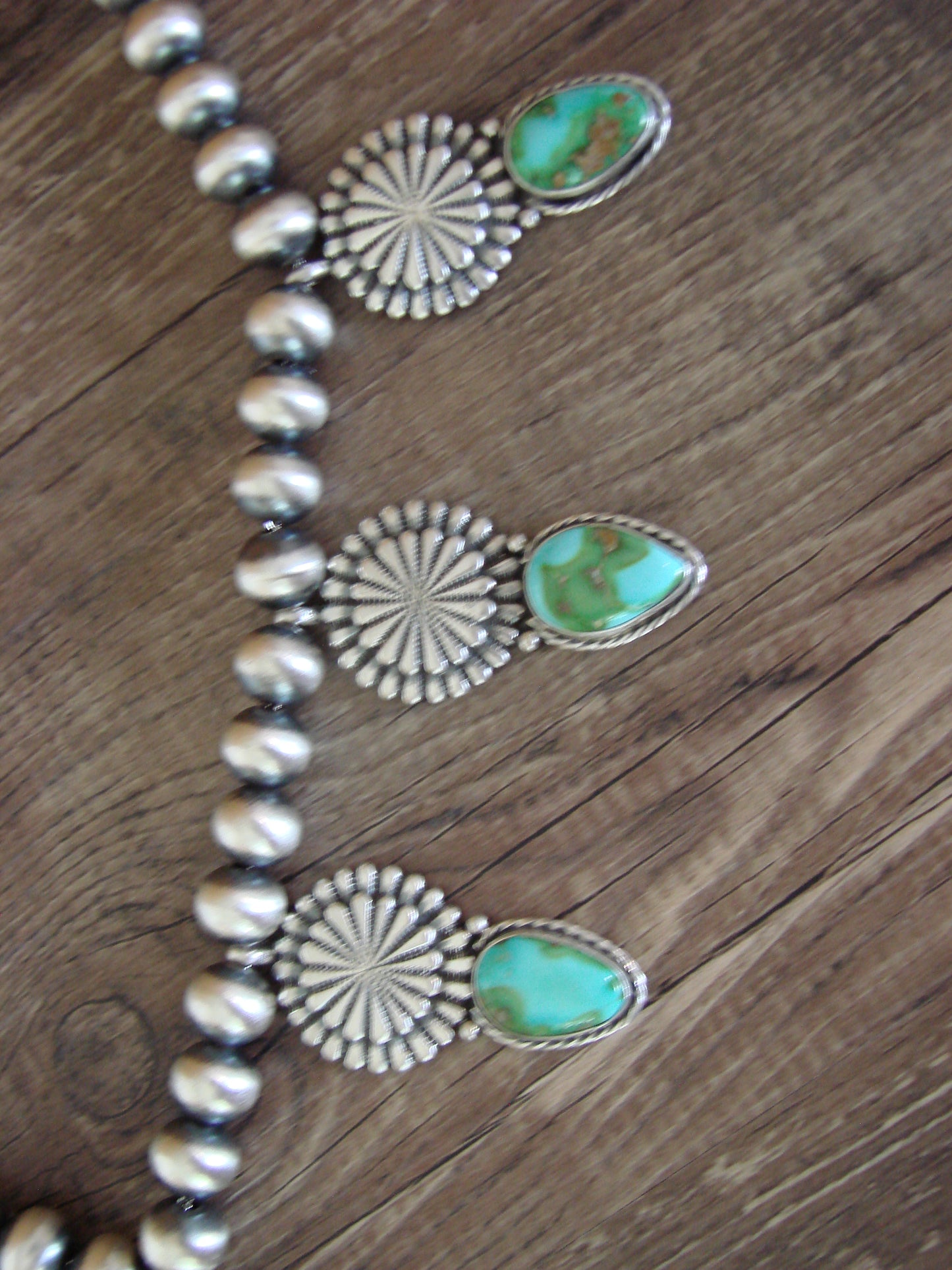 Native American 21" Sterling Silver & Sonoran Turquoise Necklace by Gordon