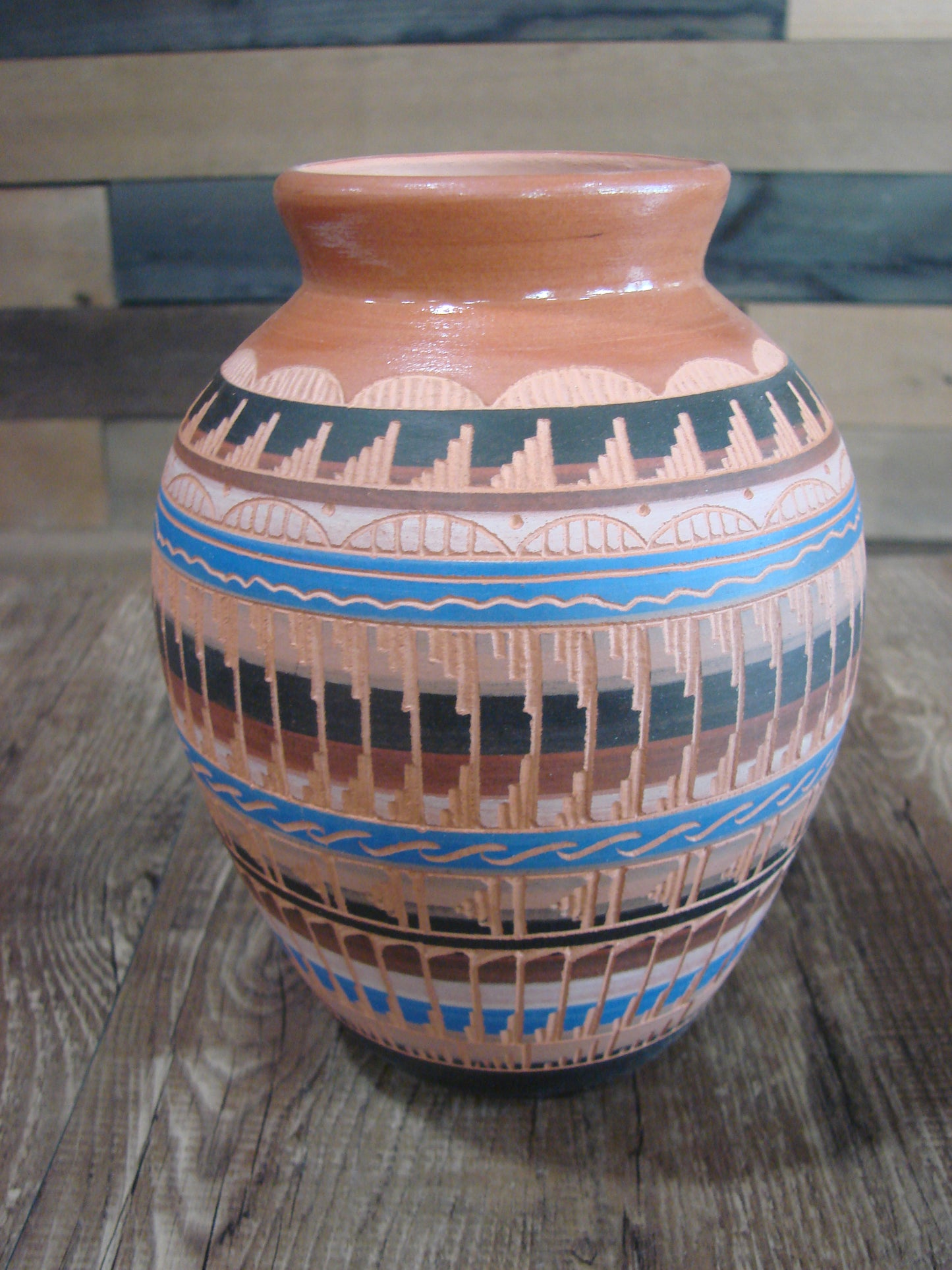 Native American Navajo Hand Etched & Painted Ginger Jar Pottery - Gilmore