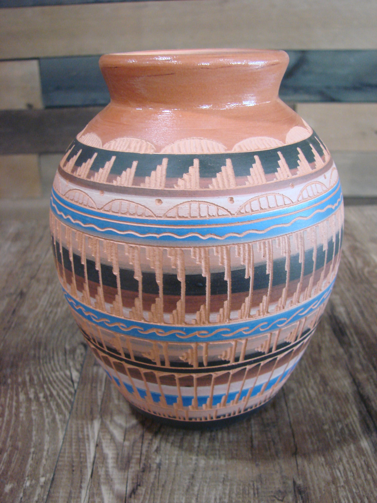 Native American Navajo Hand Etched & Painted Ginger Jar Pottery - Gilmore