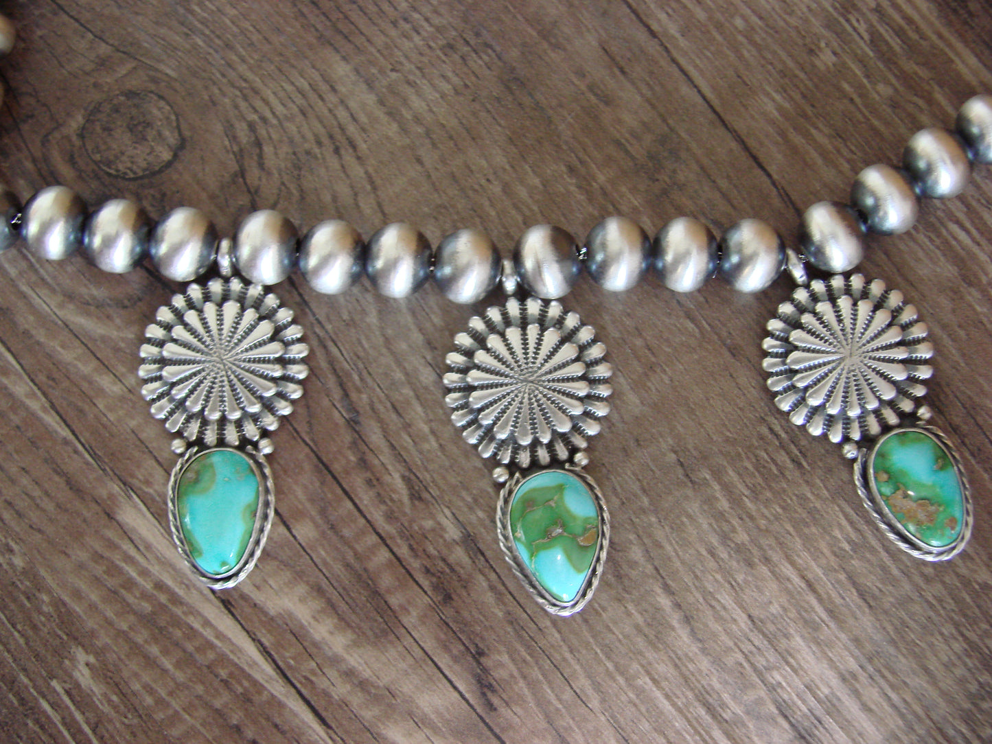Native American 21" Sterling Silver & Sonoran Turquoise Necklace by Gordon