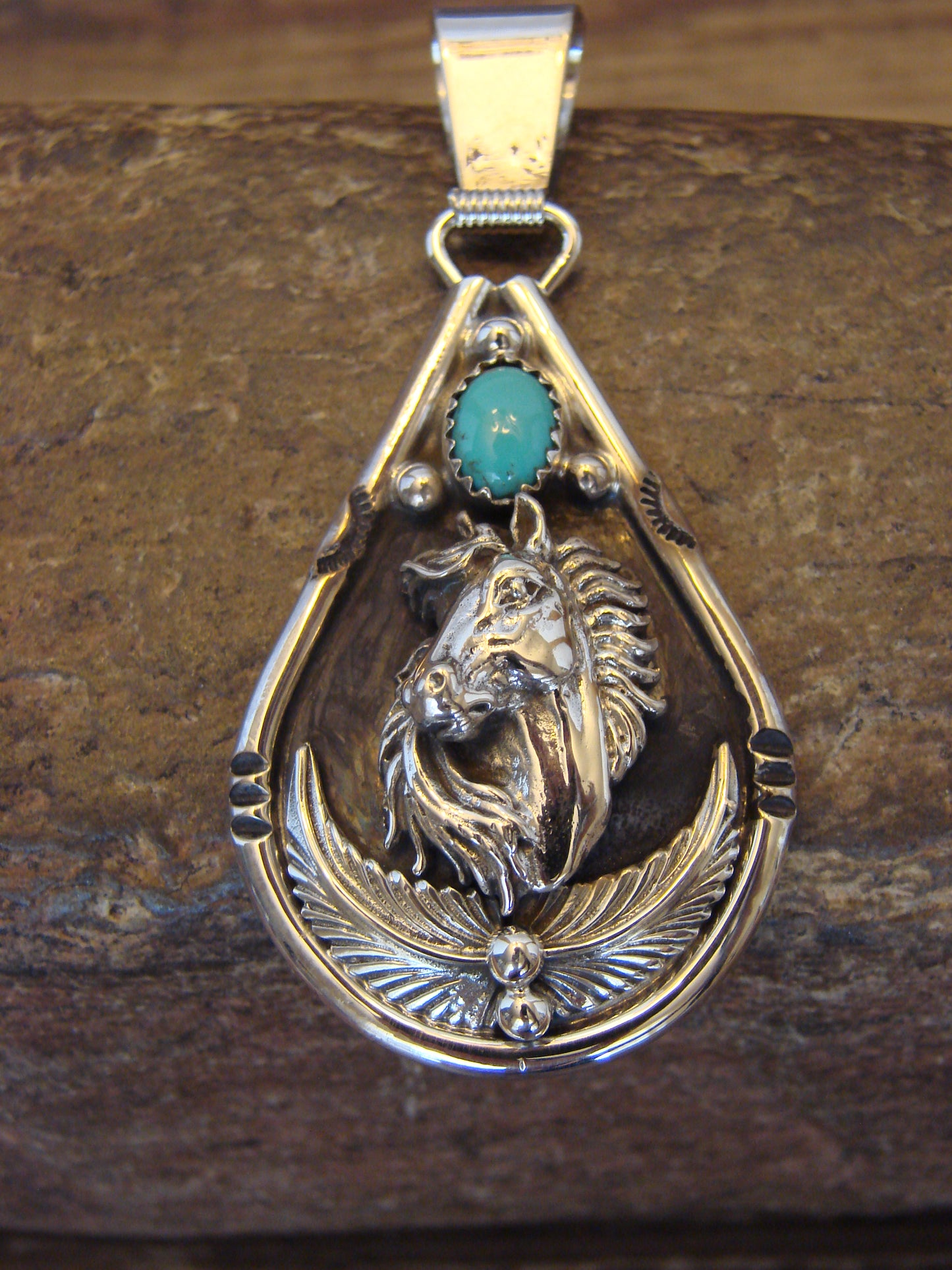 Native American Sterling Silver & Turquoise Horse Pendant - Morgan