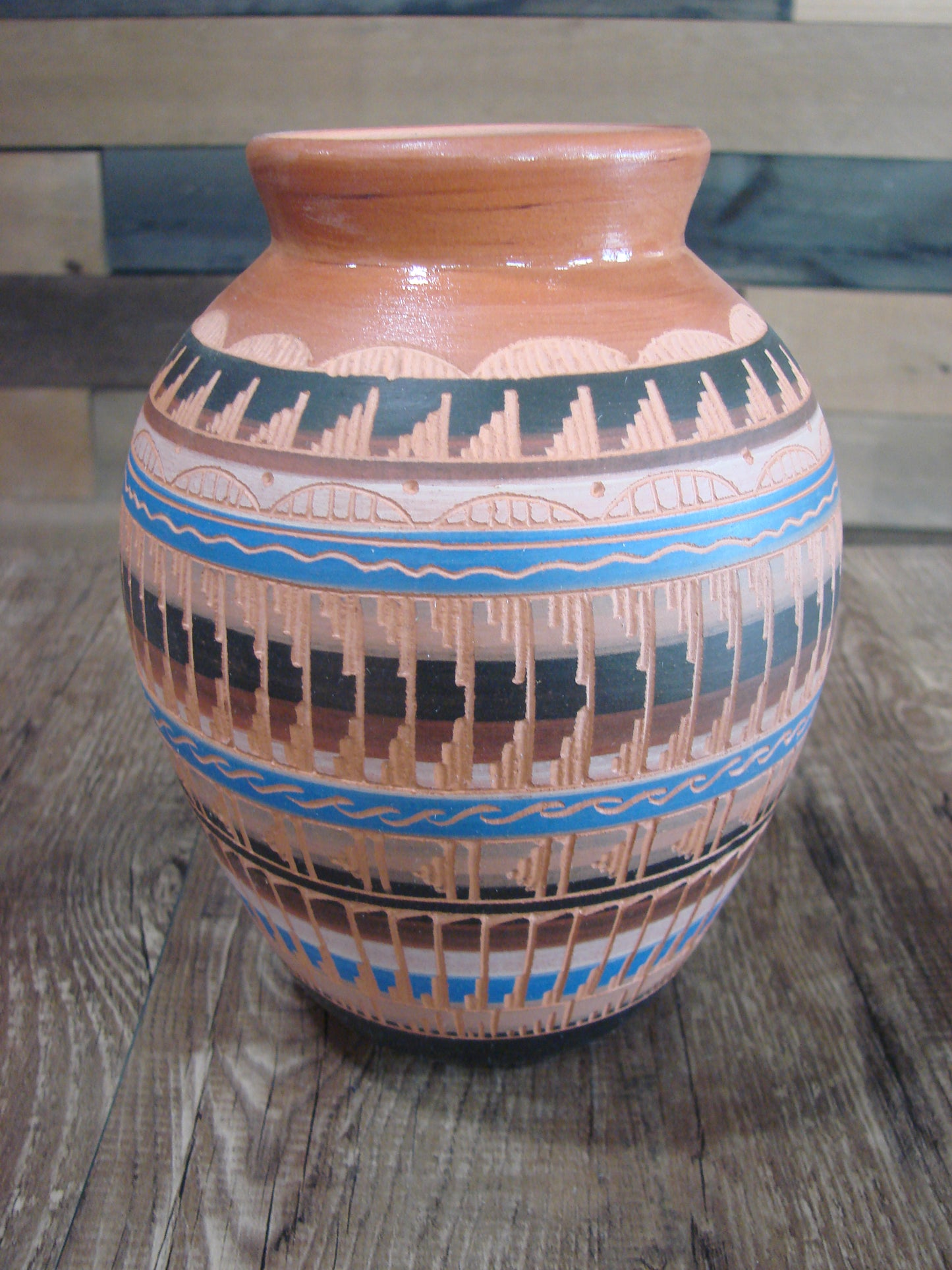 Native American Navajo Hand Etched & Painted Ginger Jar Pottery - Gilmore