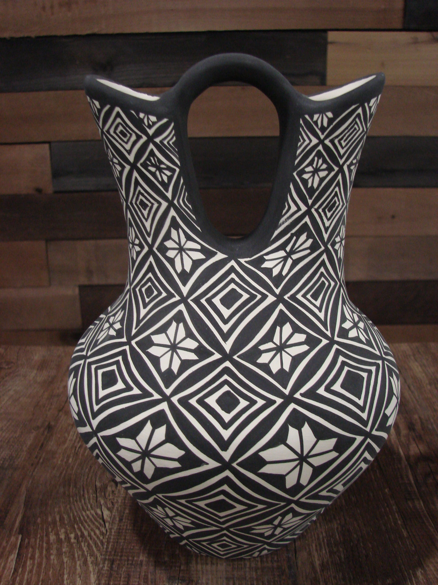 Native American Fine Line Hand Painted Wedding Vase by M. Lukee